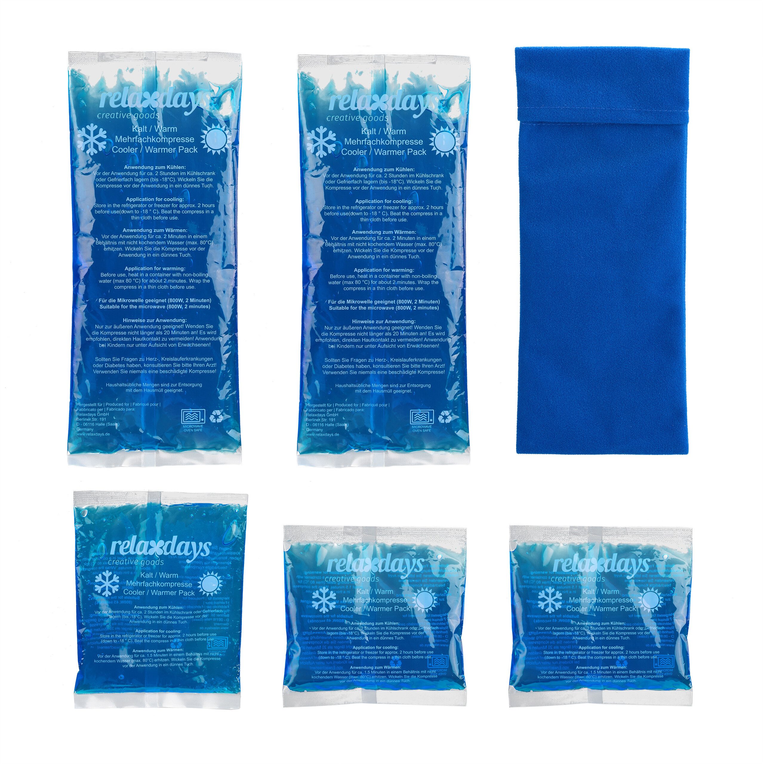 relaxdays Kalt-Warm-Kompresse Kühlpads im 5er Set mit Hülle