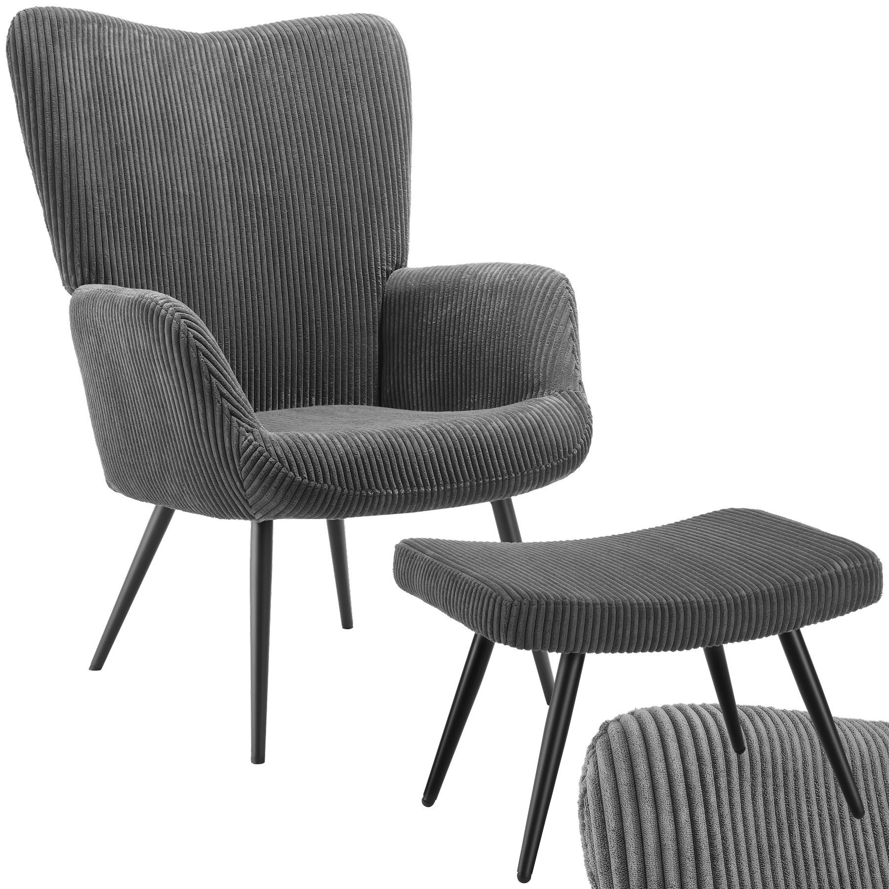 tectake Relaxsessel Sessel Hygge gepolstert inklusive Beistellhocker, Belas günstig online kaufen