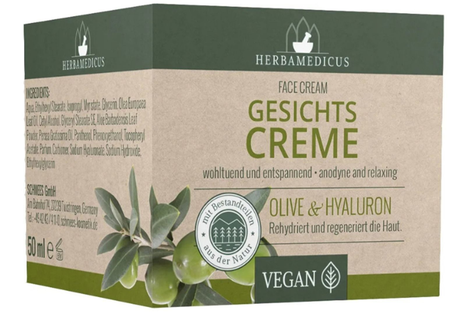 Schmees GmbH Körpercreme 12x Herbamedicus Gesichtscreme 50ml Olive Hyaluron Tagespflege Nacht, 12-tlg.