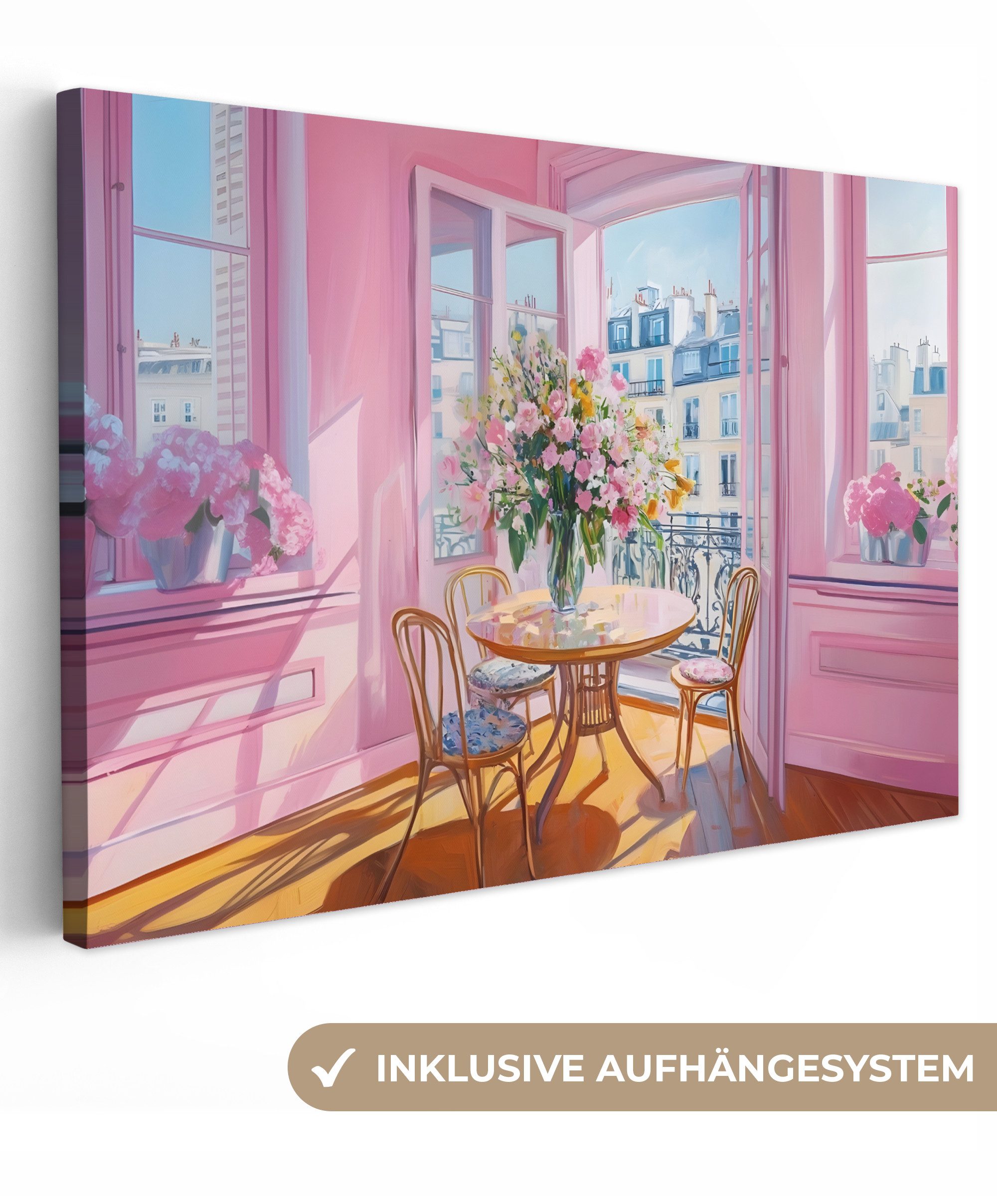 OneMillionCanvasses® Leinwandbild Rosa - Stadt - Blumen, Fotodruck (1 St), günstig online kaufen