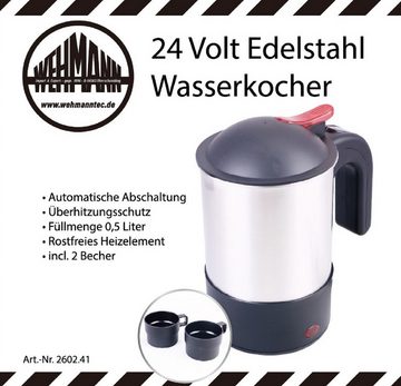 Wehmann Reise-Wasserkocher Wasserkocher 24 Volt für LKW, Edelstahl Babykostwärmer 24V, 0.5 l, 250,00 W, Edelstahlgehäuse