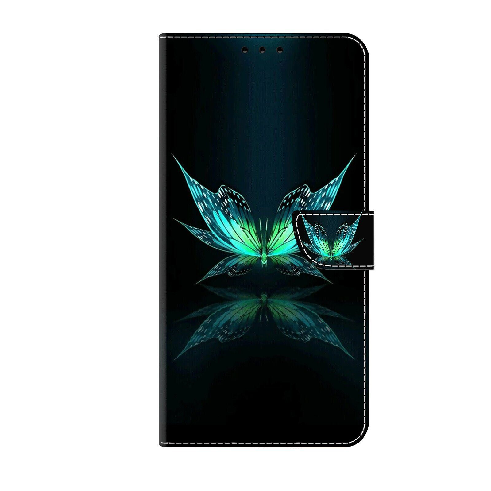 CLM-Tech Handytasche für Xiaomi Redmi Note 13 Pro Plus 5G Hülle aus Kunstleder Klapphülle (schwarz türkiser Schmetterling, Handyhülle mit Standfunktion - Wallet Flip Case inklusive Kartenfächer), - Cover mit Magnetverschluss - Redmi Note 13 Pro+ 5G Schutzhülle