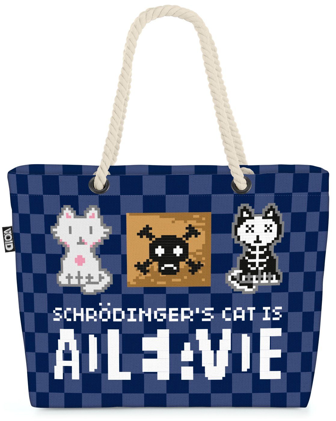 8-Bit Cat Katze Bang Strandtasche Big (1-tlg), Theorie Schrödingers VOID Physik blau Sheldon