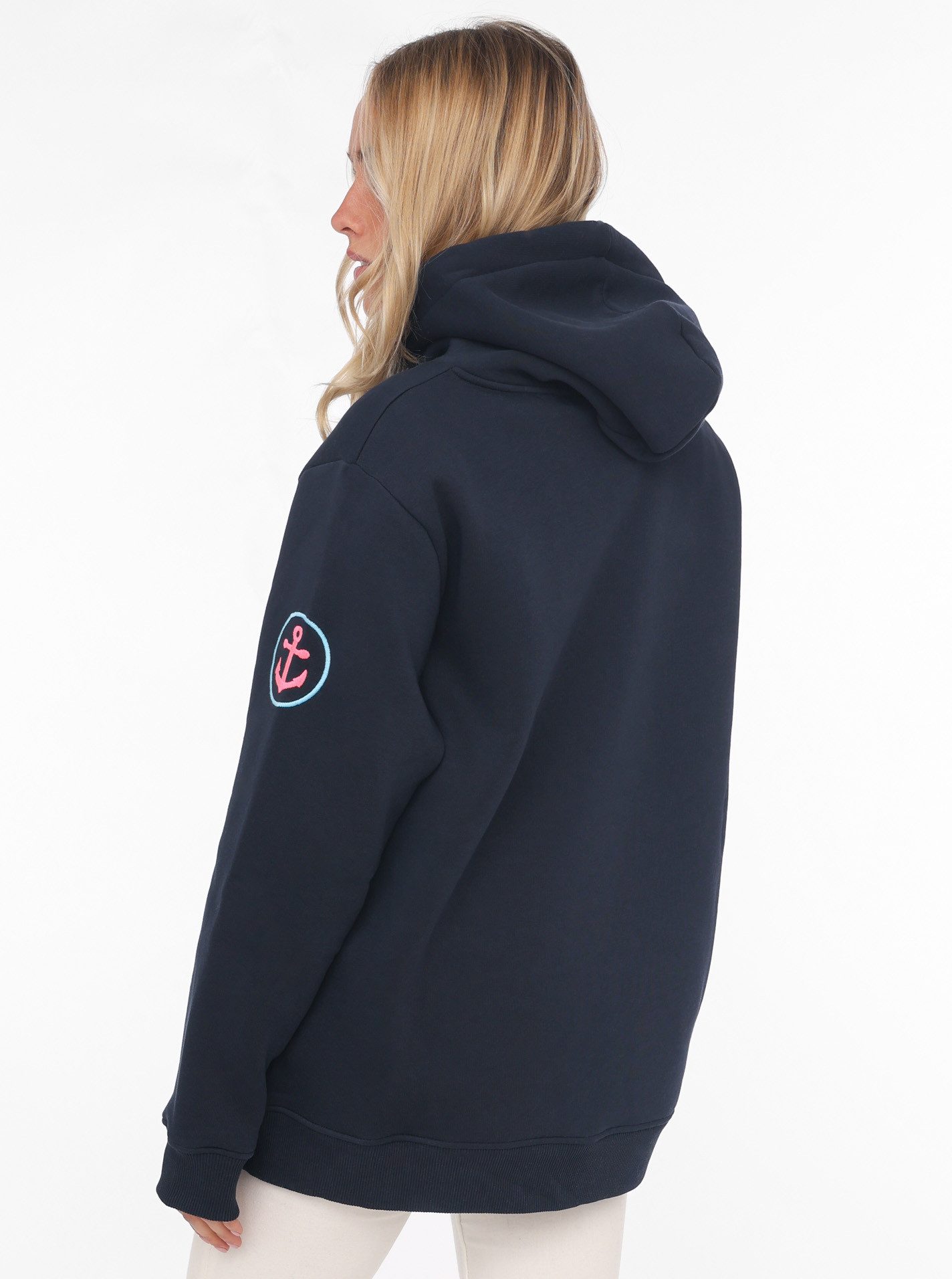Zwillingsherz Sweatshirt gestickter Schriftzug, Kapuze, Langarm, Kängurutasche, Kordelzug
