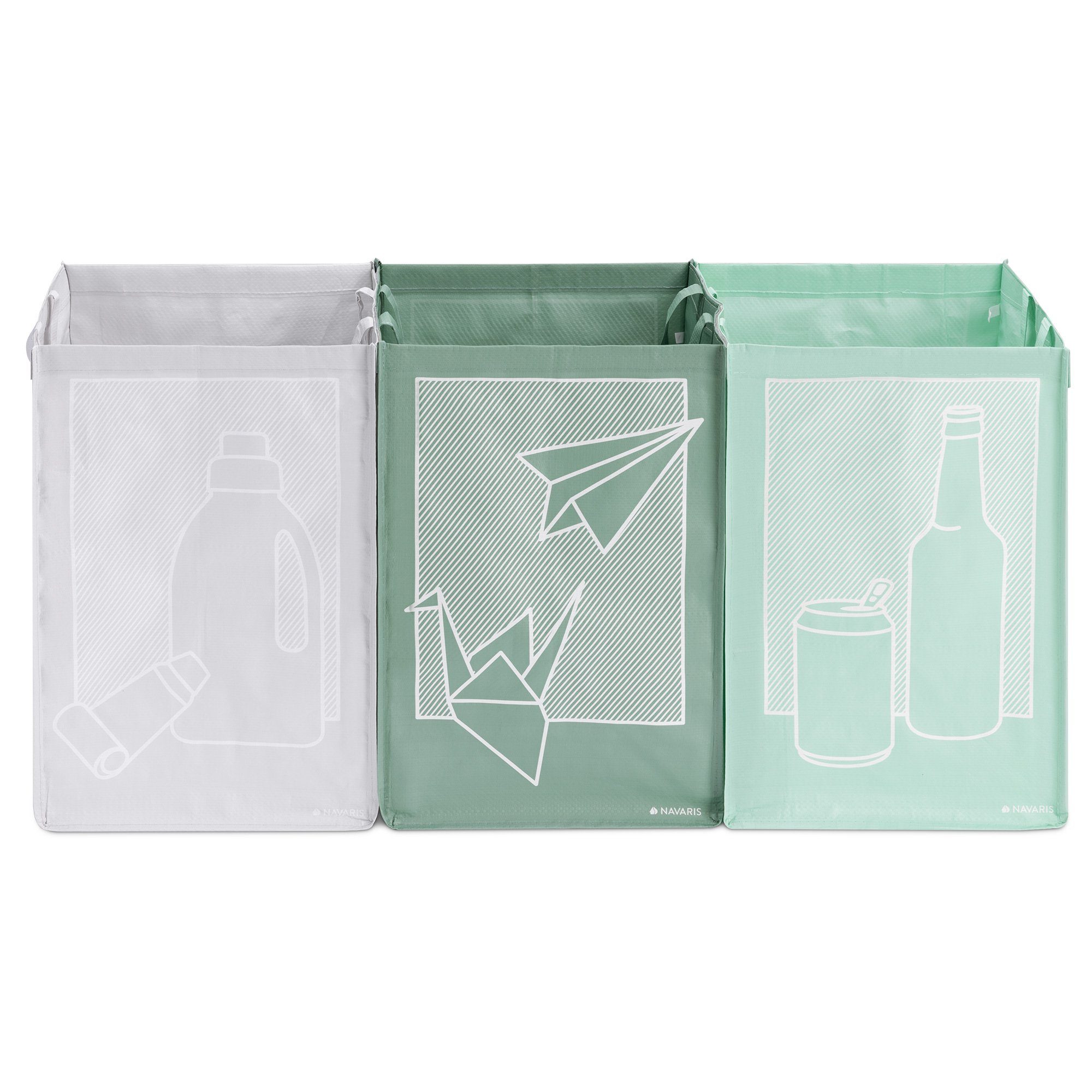 für 3fach 3er für und Recycling - Mülltrennung Papier Taschen Mülltrennsystem Plastik Glas Mülltrennsystem, Müllsortierer Mülleimer Behälter - Set Navaris