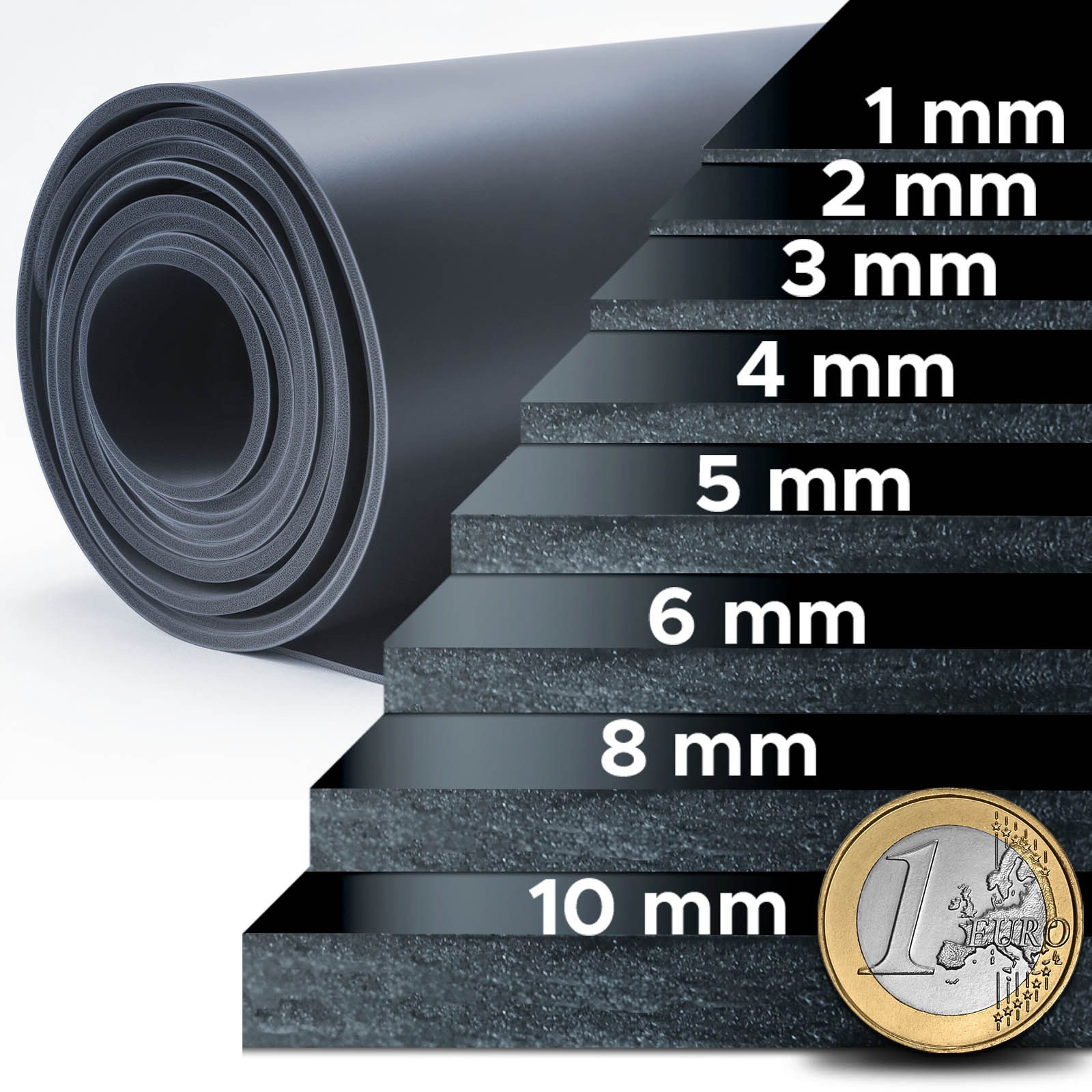 Nova Forma Gummimatte NR/SBR Glatt - Vollgummi Meterware in vielen Stärken, Gummiplatten vielseitig einsetzbar in Werkstatt, Beruf & Privat
