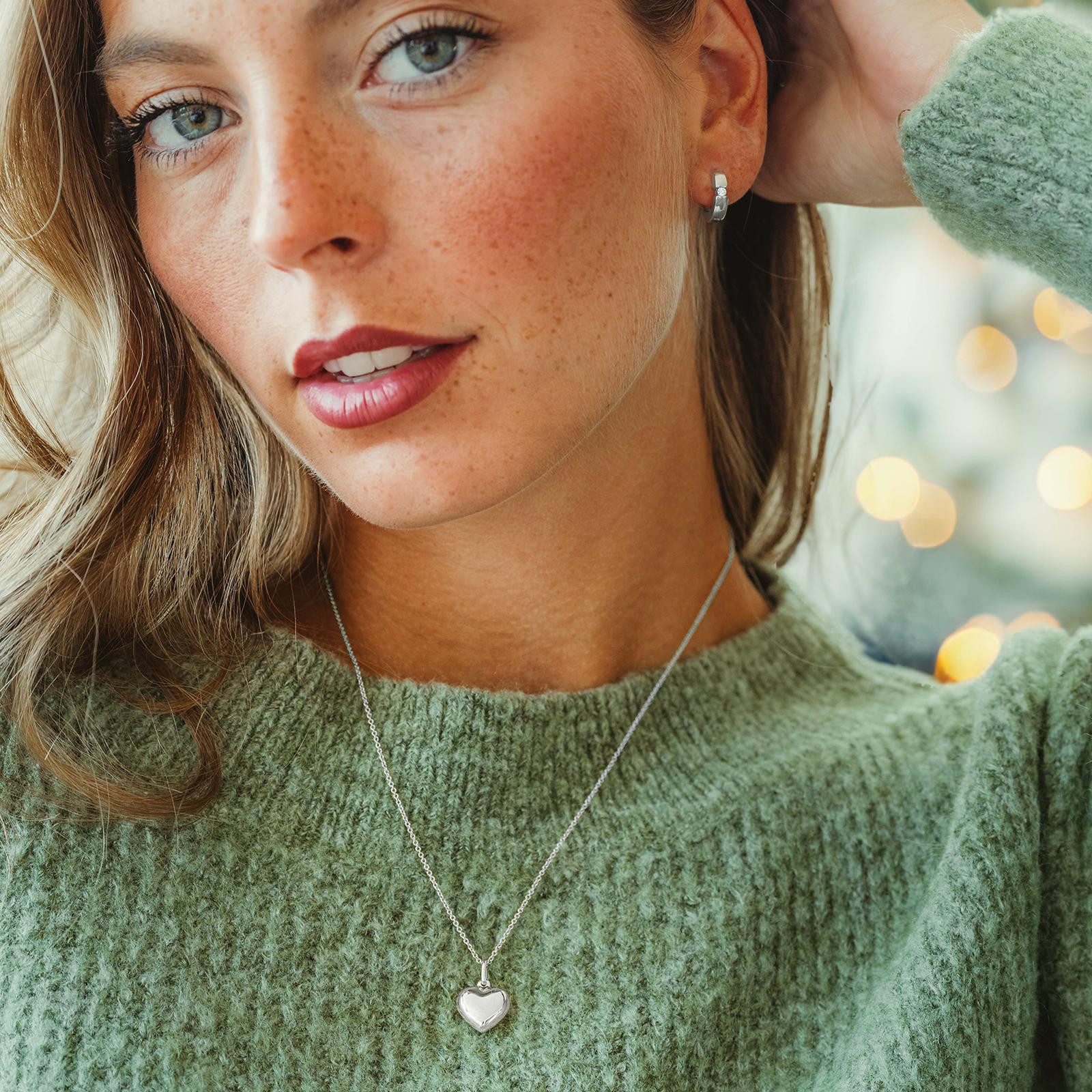 Amoonic Herzkette Halskette Damen Silber 925 Frauen Kette mit Herzanhänger Echt Silber (inkl. Schmucketui), Echte Herz Silberkette Gold Rosegold vergoldet Gesch – Bild 2 von 5