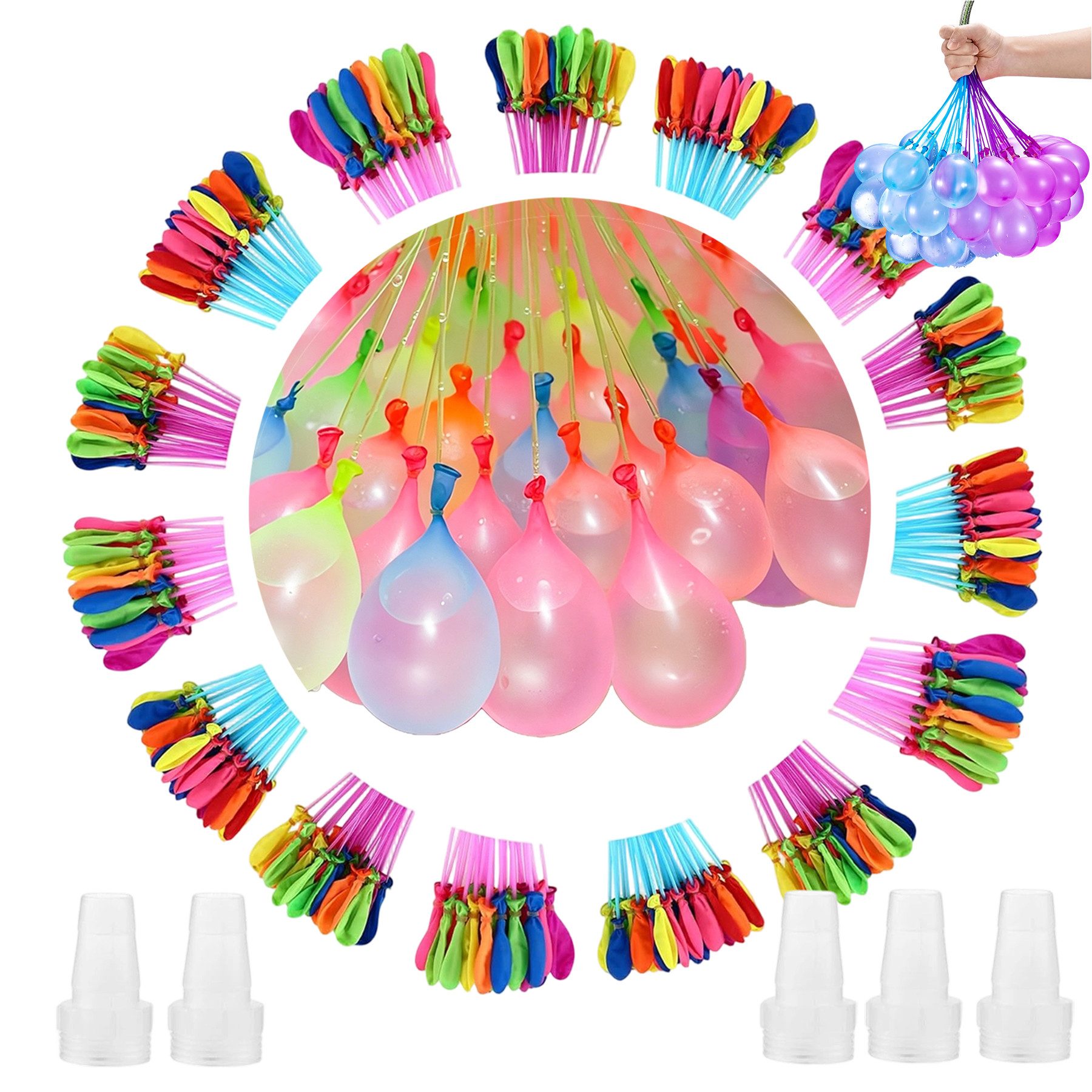 Mutig Wasserball 555 Stück Wasserbomben Selbstschließend,Wiederverwendbare Wasserbomben (mit 5 WasserhahnAnschluss,60 Sekunden Schnellfüller,Bunt Wasserballons, 555-St), Wasserbomben Luftballons, für Strände, Poolparty
