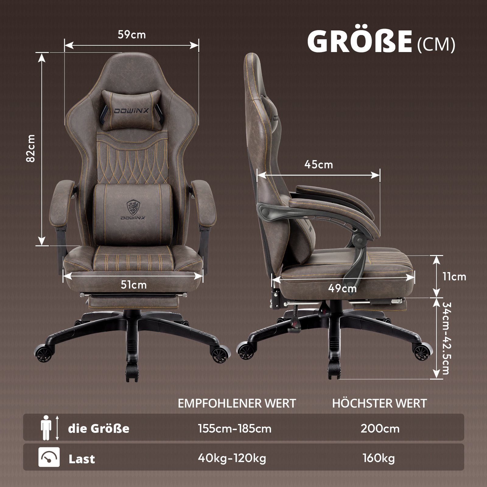 Dowinx Gaming-Stuhl Mit Federkissen, Massage-Lendenwirbelstütze Fußstütze, günstig online kaufen