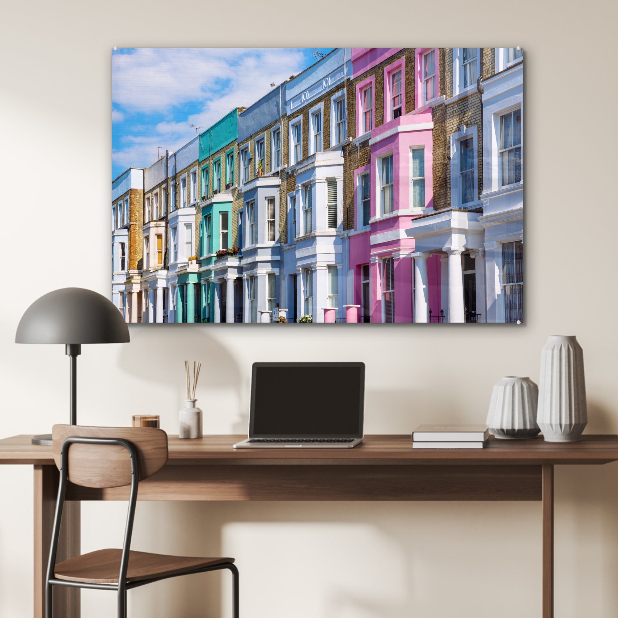 in & St), (1 Acrylglasbilder Häuser Farbenfrohe MuchoWow Notting Hill Schlafzimmer London, Wohnzimmer Acrylglasbild