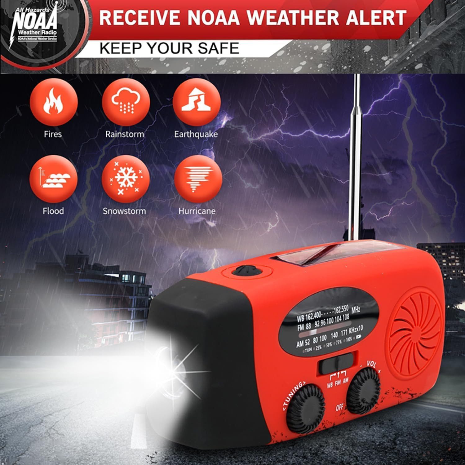 ibettertec Notfallradio, Solar Radio, Tragbares Radio, AM/FM/NOAA Kurbelradio Notfallradio (Led Taschenlampe, SOS-Alarm, handy ladefunktion, für Camping, Ourdoor)