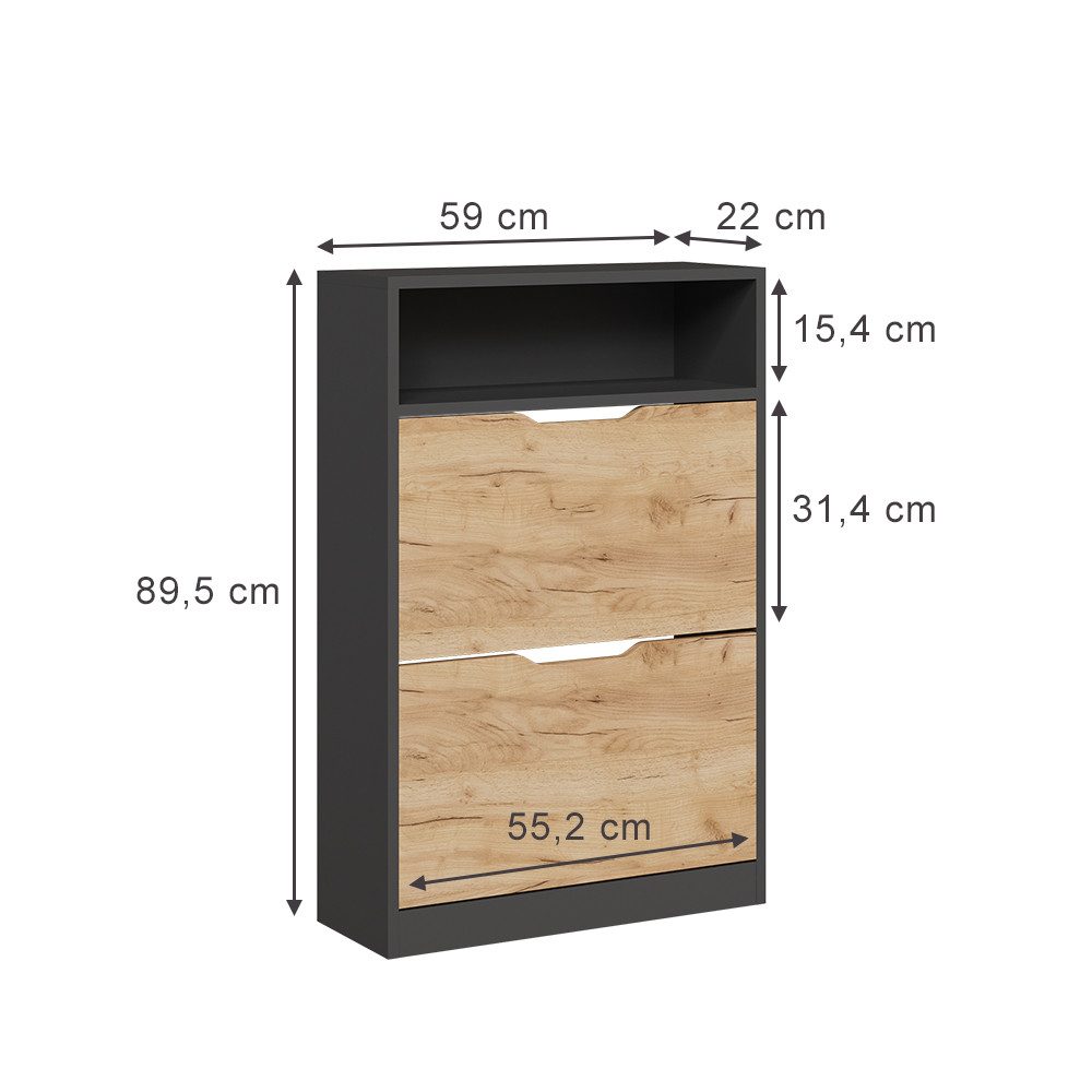 Vicco Schuhkipper Luca, Anthrazit/Goldkraft Eiche, 22 x 89.5 cm mit 2 Fächern (1 St)