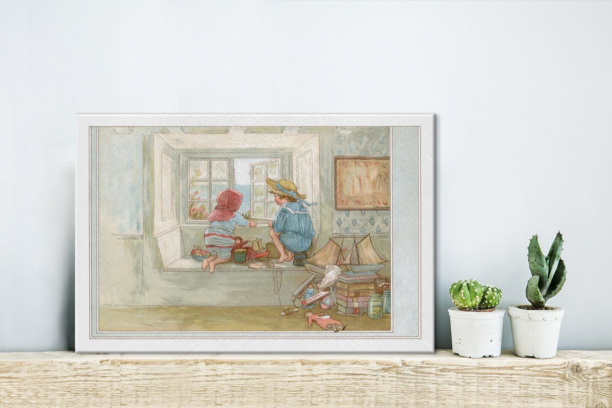 Aufhängefertig, St), Leinwandbilder, 30x20 cm Illustration Leinwandbild (1 antiken Kinderzimmers, eines Wandbild OneMillionCanvasses® Wanddeko,