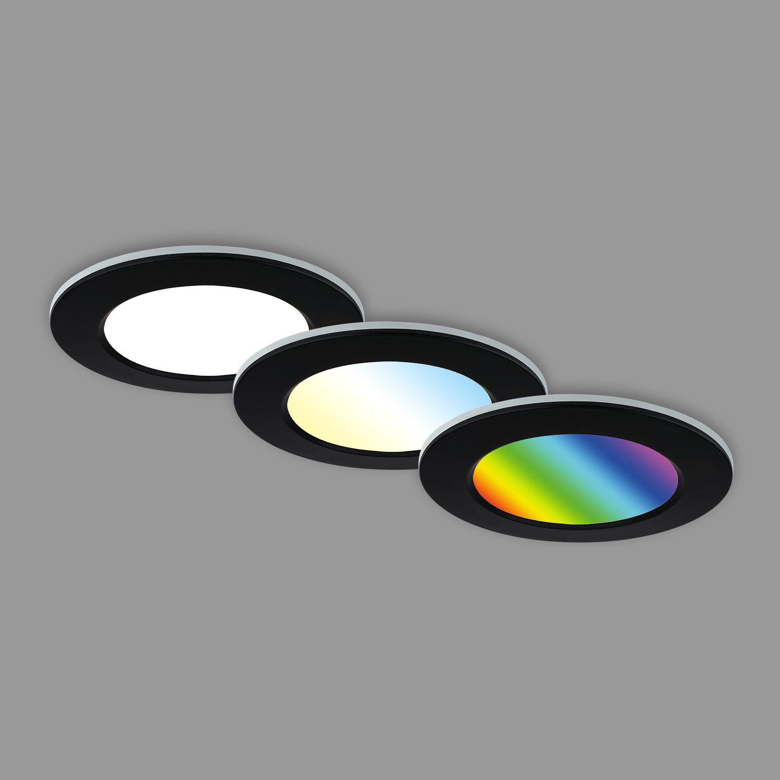 Briloner Leuchten LED Einbauleuchte 3er Set LED Einbauleuchten RGB-CCT, schwarz, 3er Set LED Einbauleuchten Decke, RGB Einbaulampen CCT, LED Bad