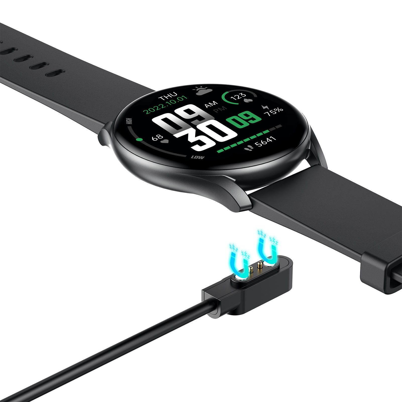 FELIXLEO Smartwatch-Armband GTR1 mit watch Telefonfunktion, Runden IP68 Wasserdicht Smartwatch