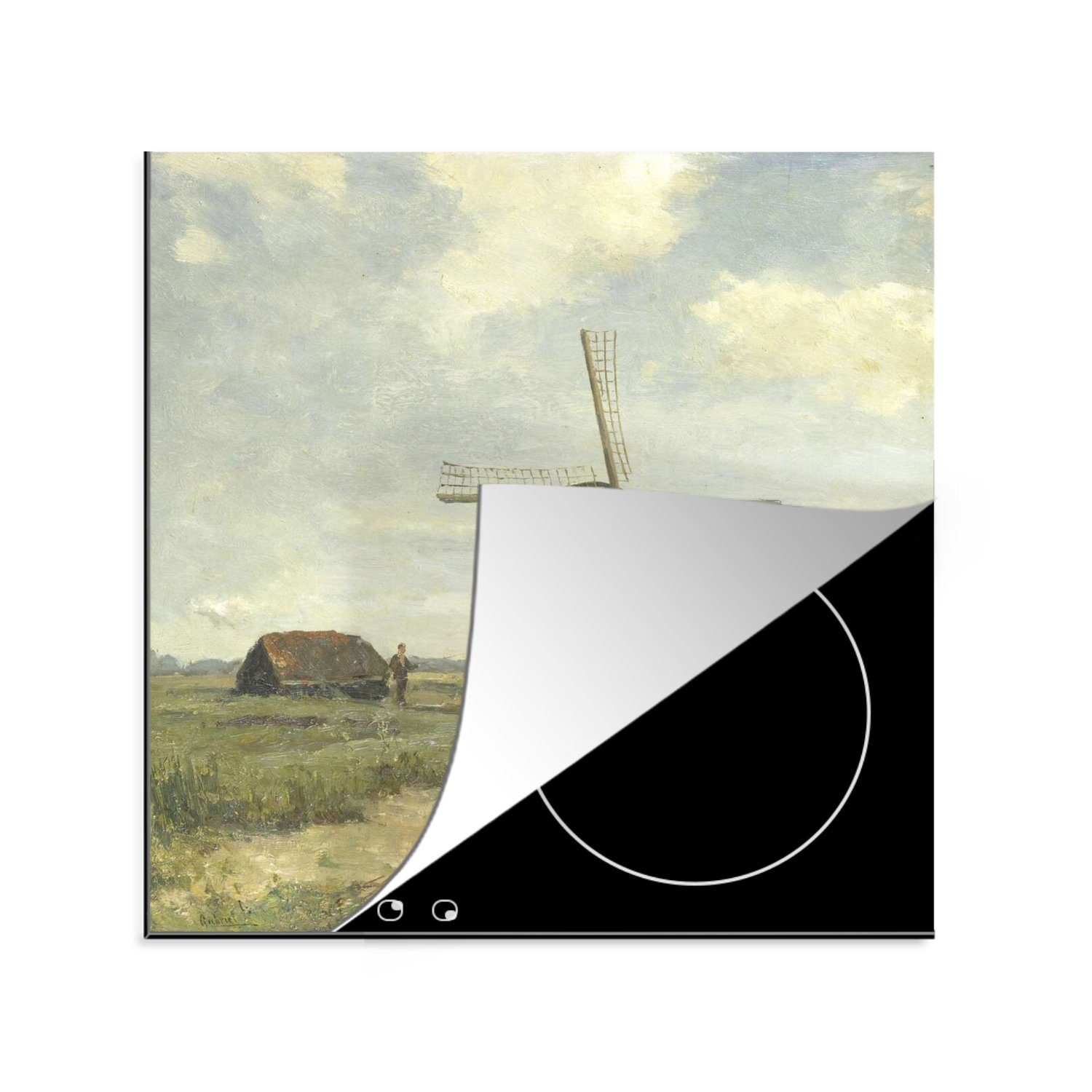 MuchoWow Herdblende-/Abdeckplatte Sonniger Tag, eine Mühle am Kanal - Gemälde von Paul Joseph Constantin, Vinyl, (1 tlg), 78x78 cm, Ceranfeldabdeckung, Arbeitsplatte für küche