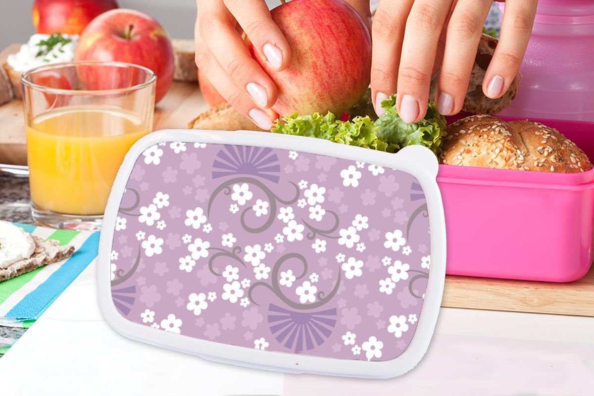 MuchoWow Lunchbox Blumen - Sakura, Snackbox, Brotbox Muster Kunststoff, Mädchen, (2-tlg), - Kunststoff Brotdose Kinder, rosa für Erwachsene