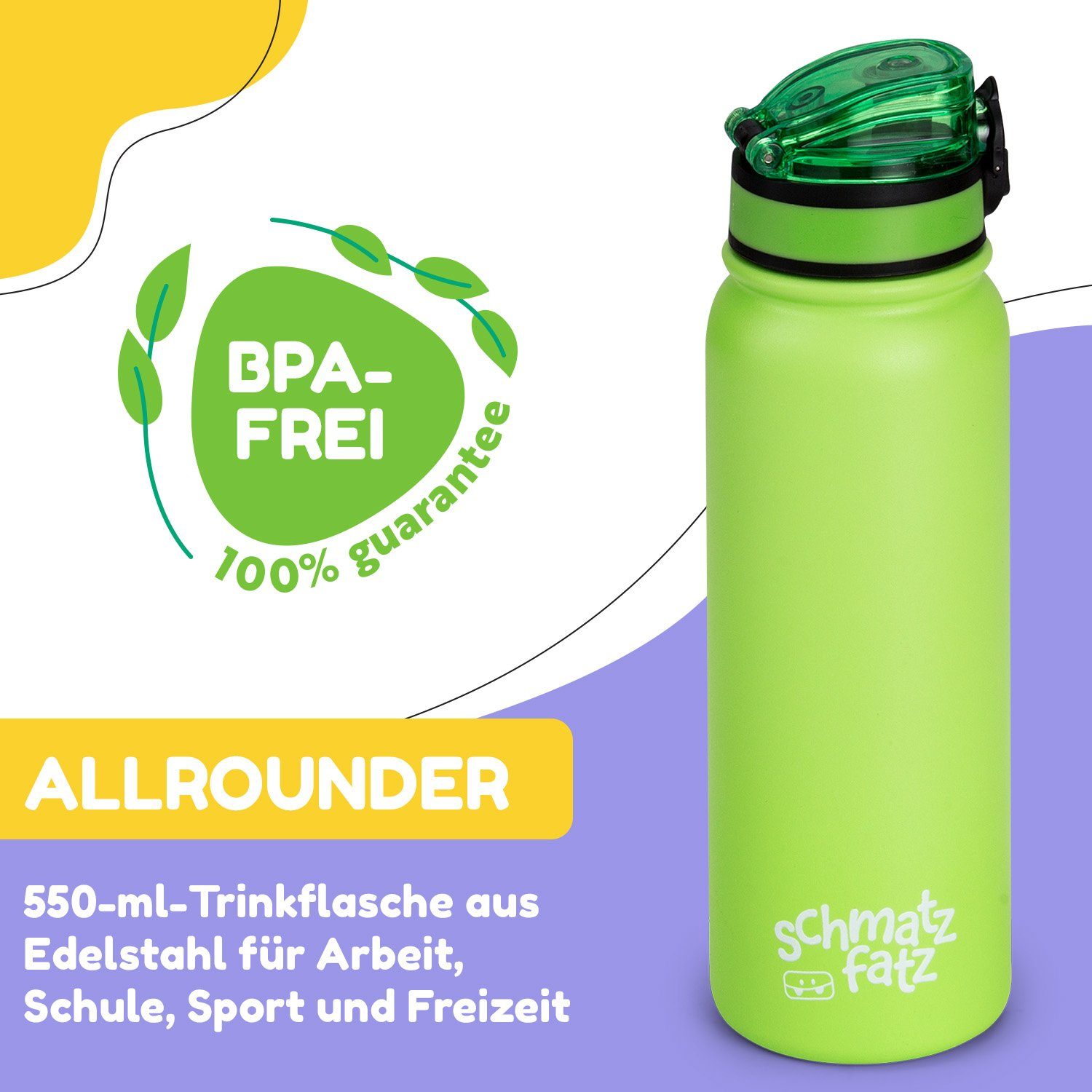 Sport Wakaba Schule 550 Klarstein Thermosflasche Outdoor Kinderflasche ml Grün Kindergarten 550ml, Trinkflasche