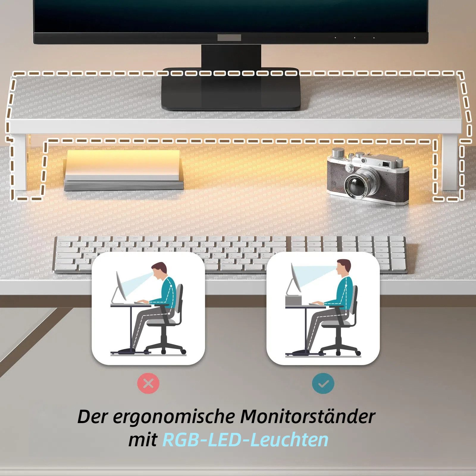 Bestier Gamingtisch 106cm×50cm×85cm Gaming Tisch, Schreibtisch mit LED (1 Tisch, PC mit Kohlefaseroberfläche), Stabiler Computertisch mit Kopfhörerhaken und Get – Bild 4 von 5