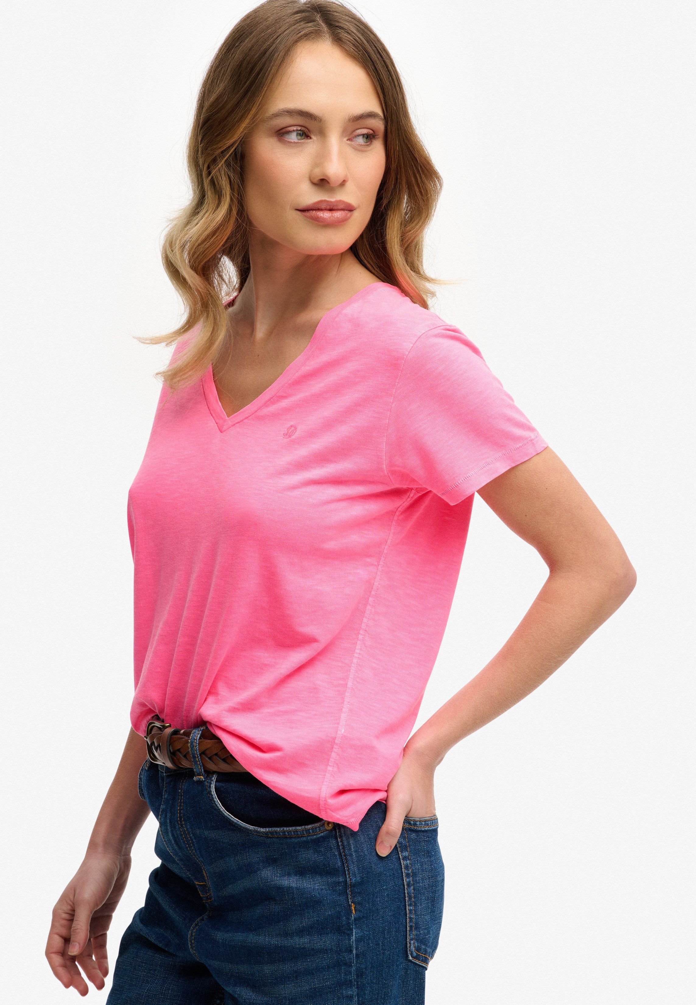 Superdry T-Shirt STUDIOS SLUB EMB VEE TEE Baumwollmischung, relaxed fit