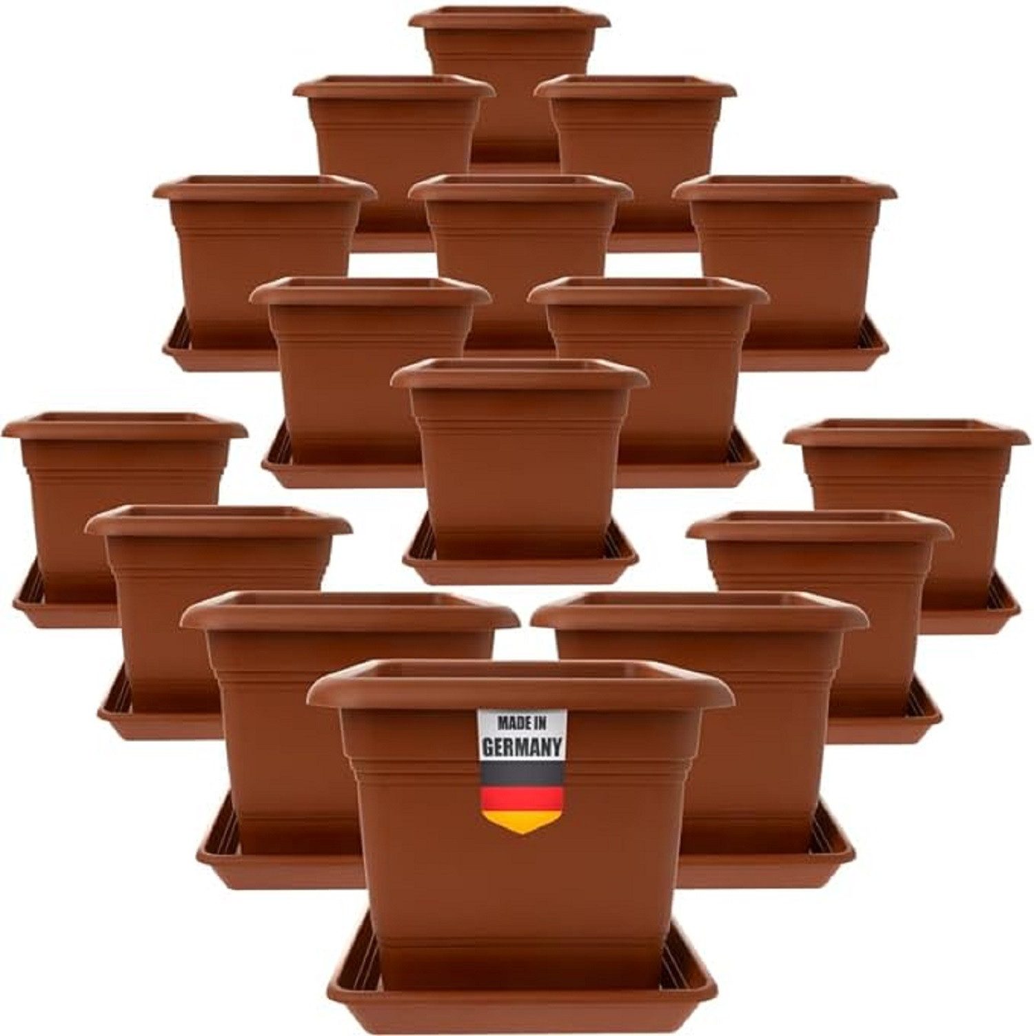 SUSTANIA Blumentopf Pflanzkübel Groß Außen mit Untersetzern (16er Set