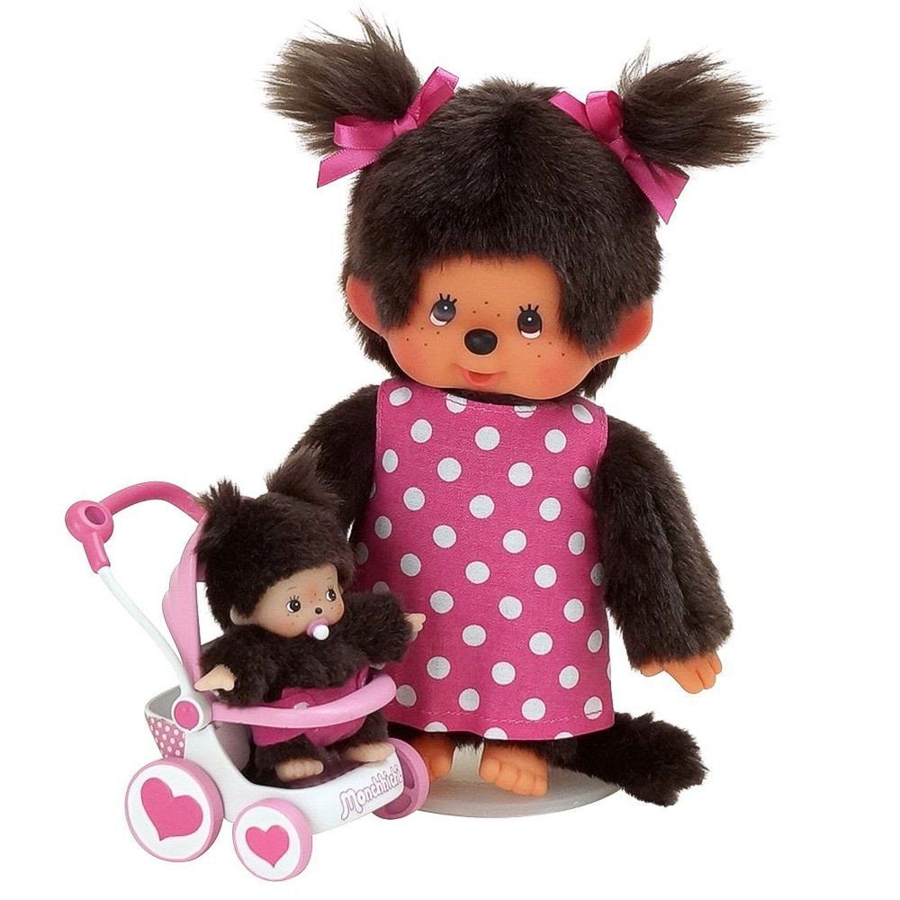 Monchhichi Plüschfigur Kinderwagen-Set mit Mutter & Kind 20 cm Monchhichi Puppe