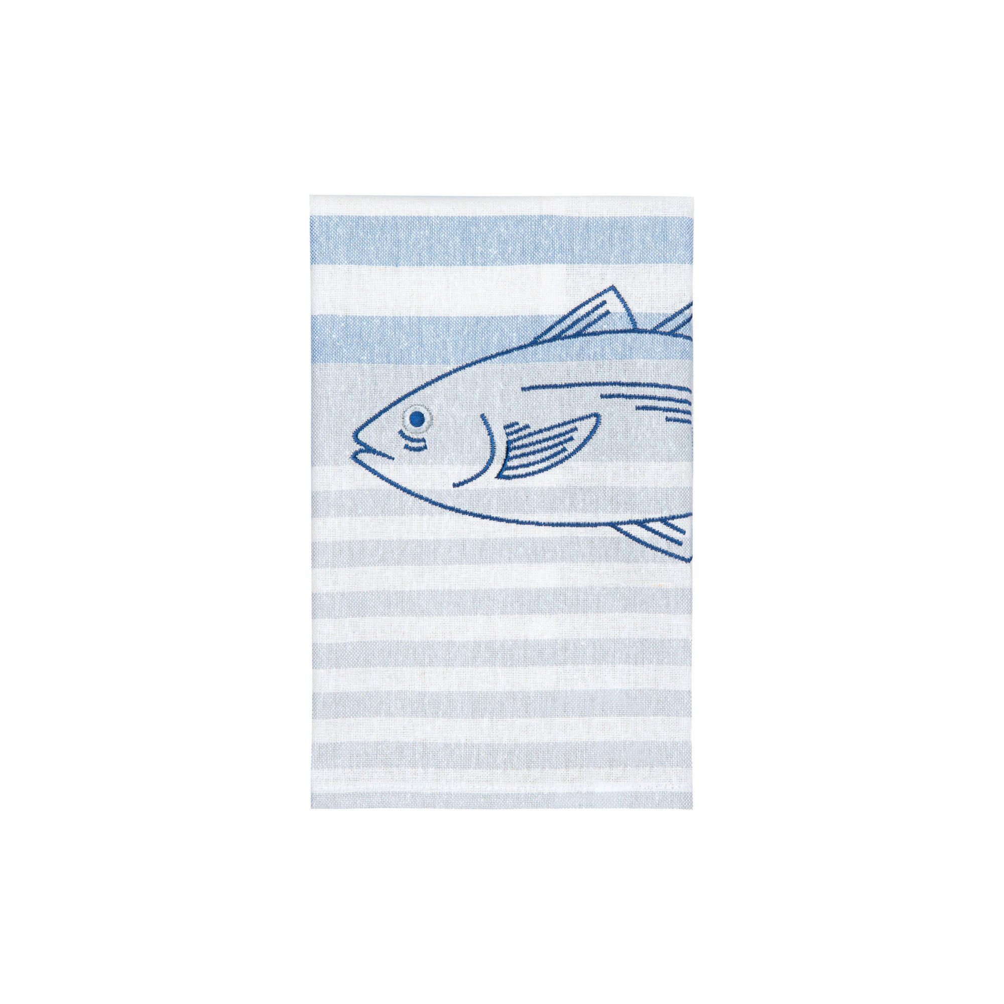 Grubentuch Geschirrtuch von Grubentuch aus der Mare Kollektion - Seelachs, Motiv bestickt, 55% Leinen, 45% Baumwolle