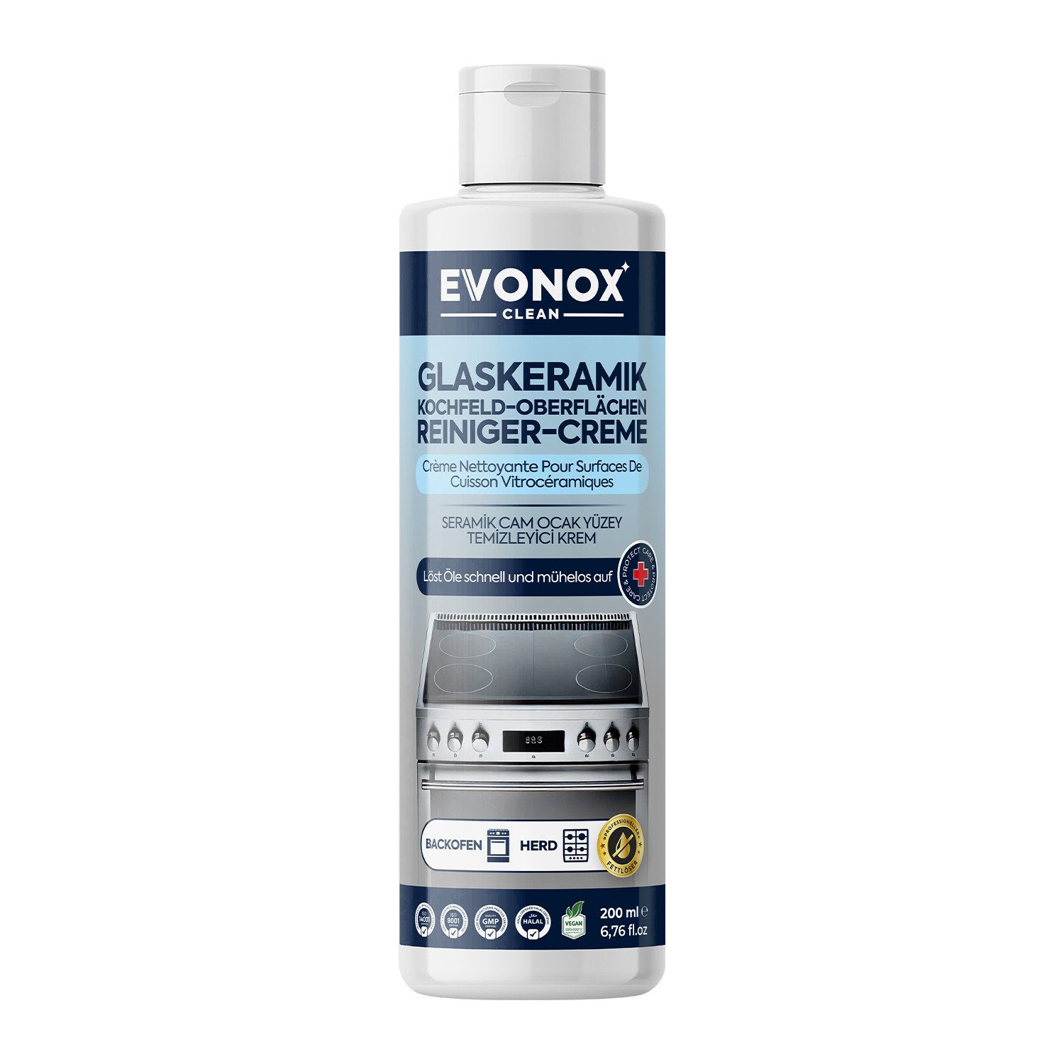 EVONOX Keramik- und Glasherde, Öfen für Creme–Kraftvoll, wirksam, reinigend Backofenreiniger (Schneller Fettlöser und strahlender Glanz für Herde und Backöfen)