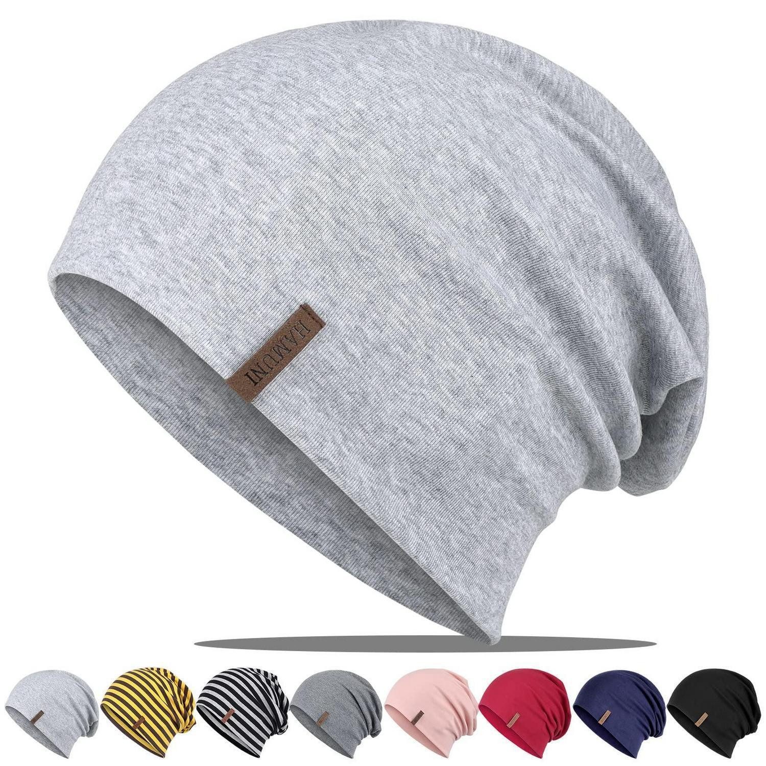 Beanie Mütze Beanie Slouch Baumwolle Chemo Damen Einheitsgröße Hellgrau