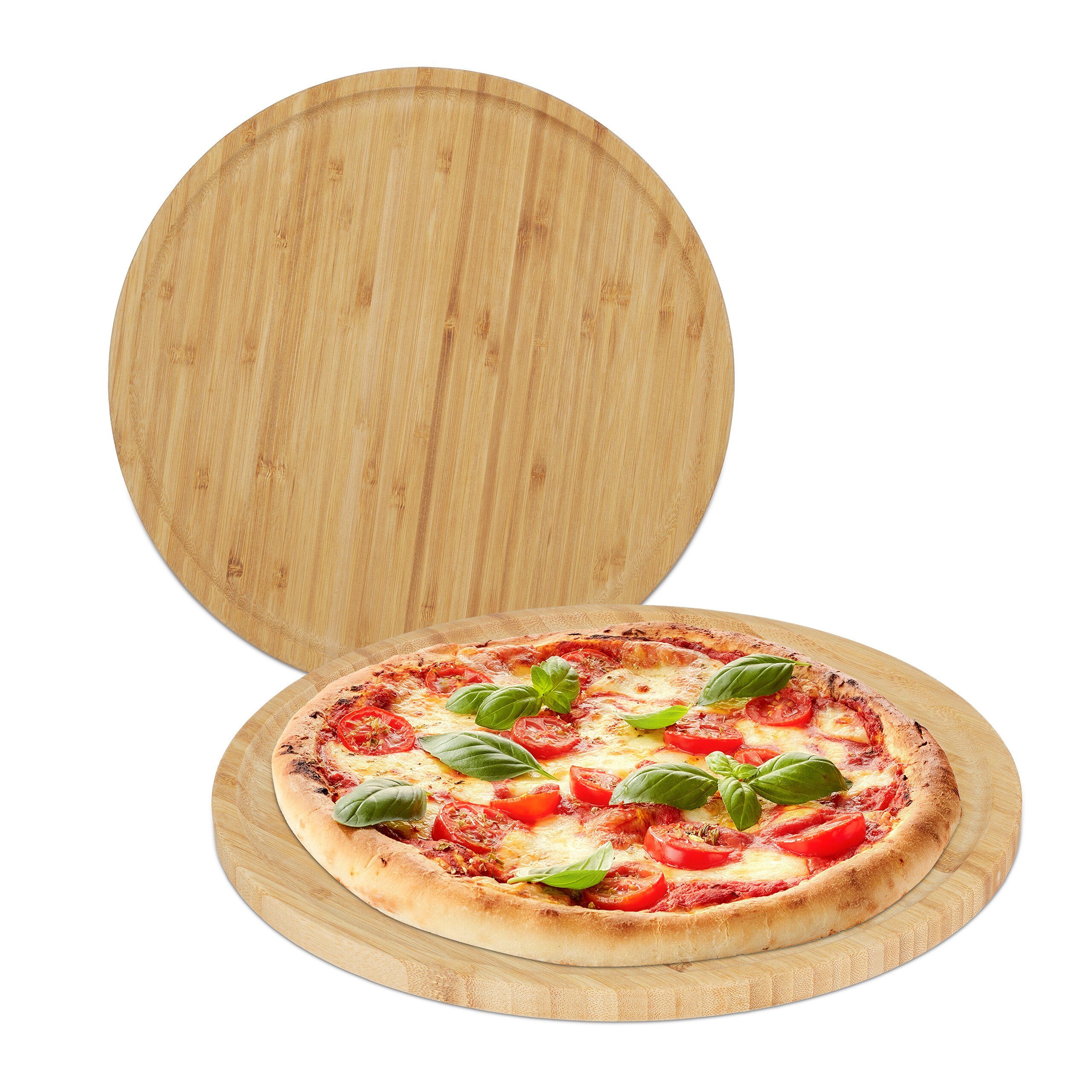 relaxdays Pizzateller Bambus Pizzateller im 2er Set, (2 St)