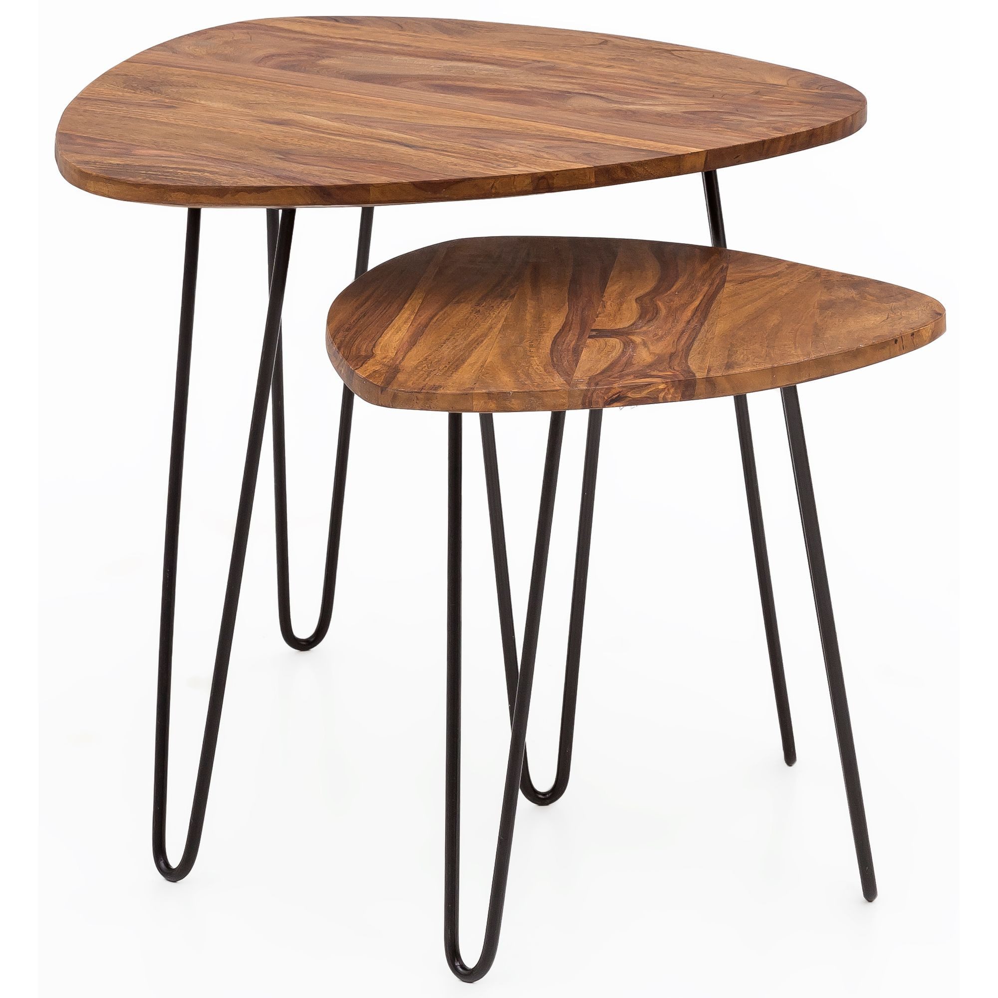 KADIMA DESIGN Satztisch Design Satztisch Massivholz Metall Beistelltisch 2er Set Klein Modern (Metallgestell, Schmaler Sofatisch Ablagetisch), Couchtisch Set 2 Holz Tische, Massivholz Wohnzimmertisch