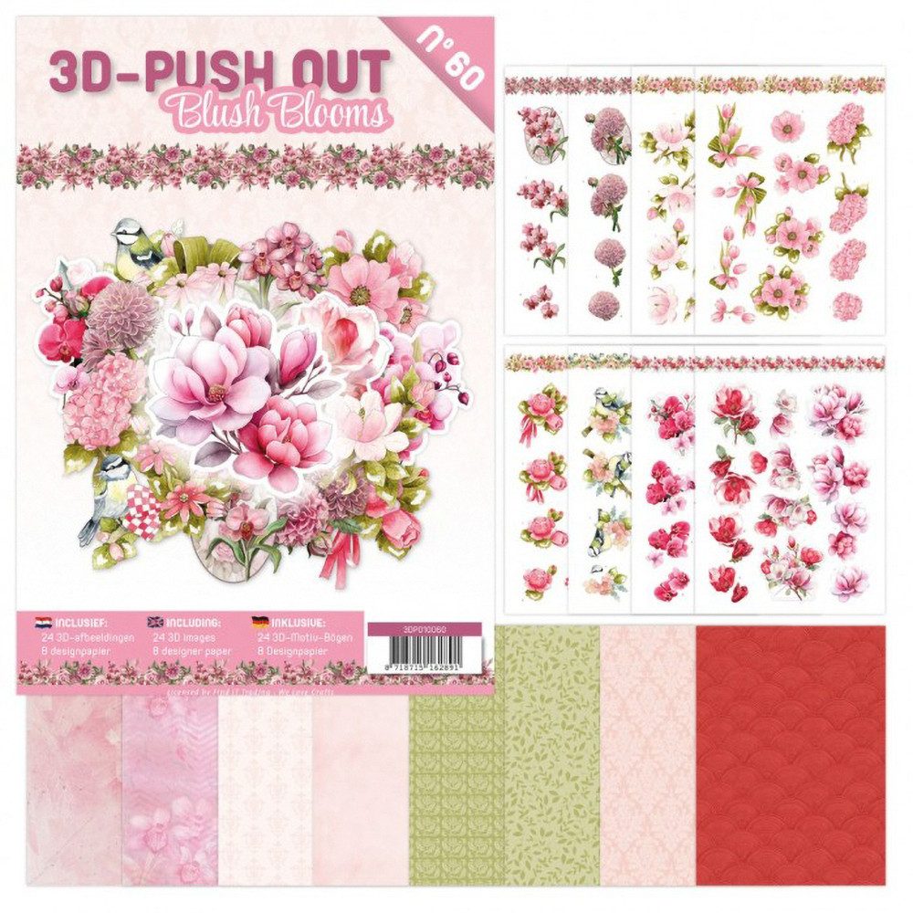 FINDit Motivpapier 3D-Stanzbogenbuch 'Blush Blooms', 16 Blatt