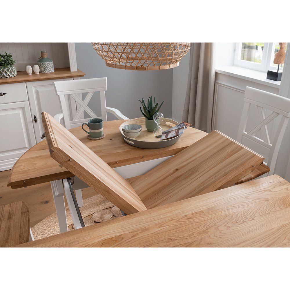 Lomadox Esstisch ESBJERG-69, rund, ausziehbar, Kiefer weiß lackiert mit Eic günstig online kaufen