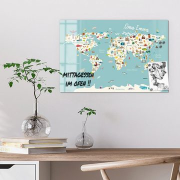 DEQORI Magnettafel 'Süße Weltkarte (Englisch)', Whiteboard Pinnwand beschreibbar