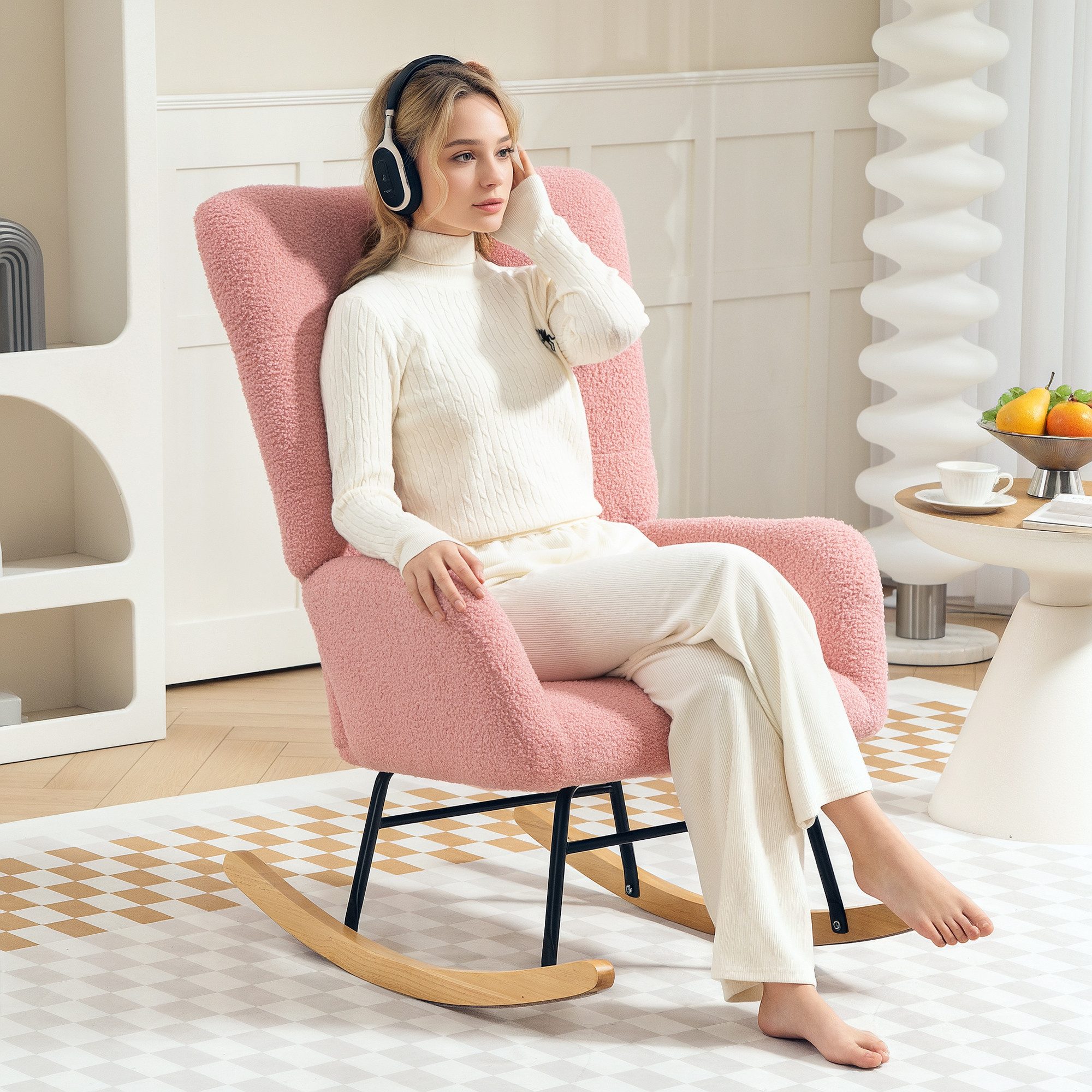 furnicato Schaukelstuhl mit kuscheligem Bezug, Polsterung, rutschfest, (1 St)