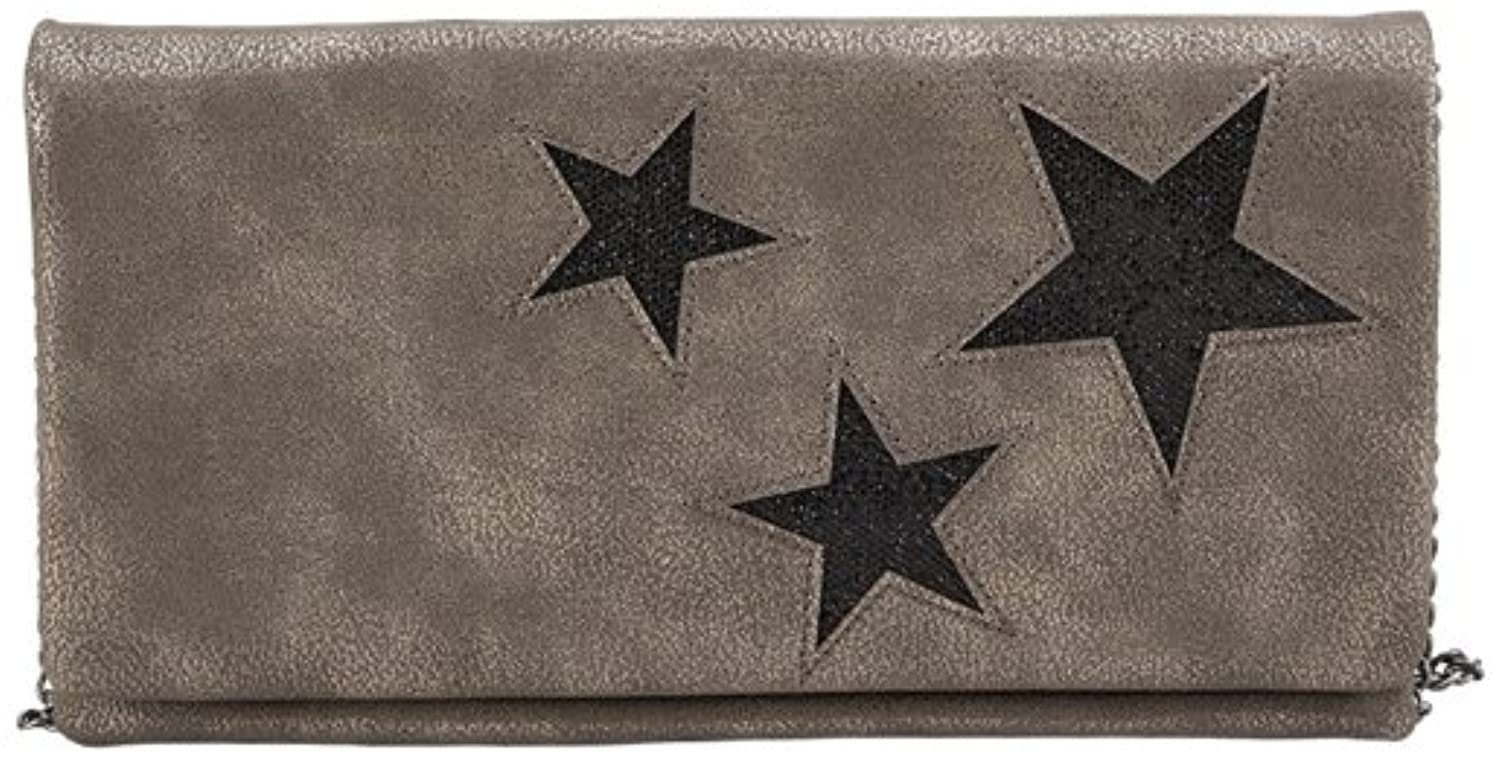 s.Oliver Clutch Stars Dirty Grey Handtasche, Praktische Innenaufteilung Sternenmotiv mit Glitzer