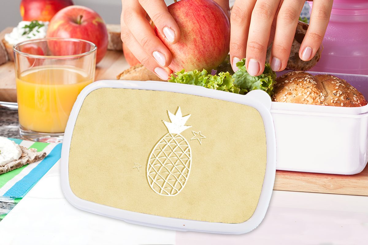 für Brotdose, Sommer für Kunststoff, Mädchen Lunchbox - - MuchoWow und Erwachsene, Ananas Kinder weiß und Brotbox (2-tlg), Jungs Sterne,