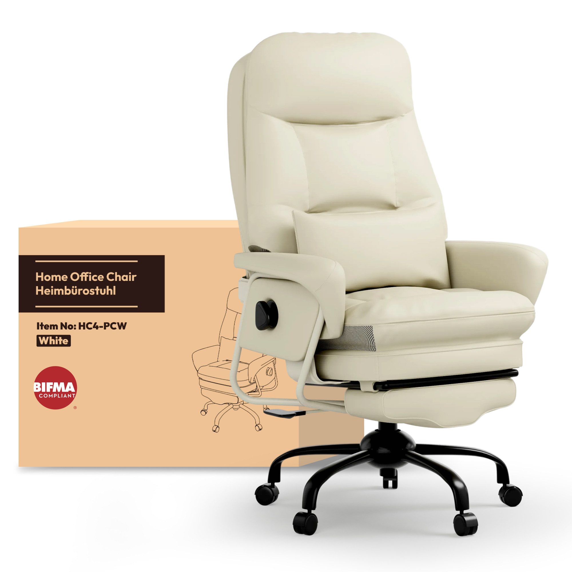 FLEXISPOT Drehstuhl 3-in-1 Ergonomischer Relax- & Bürostuhl mit 160° Liegefunktion (Ausziehbarer Fußstütze, Dickem PU-Komfortpolster und Höhenverstellung), Ideal zum Arbeiten, Entspannen & Mittagsschlaf Beige, HC4