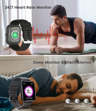 SIEMORL Damen Herren,2023 Neueste Bluetooth Anruf Activity Tracker Smartwatch (1.83 Zoll, Android iOS), mit Herzfrequenz Schlaf Monitor Schrittzähler15 IP68 Wasserdicht