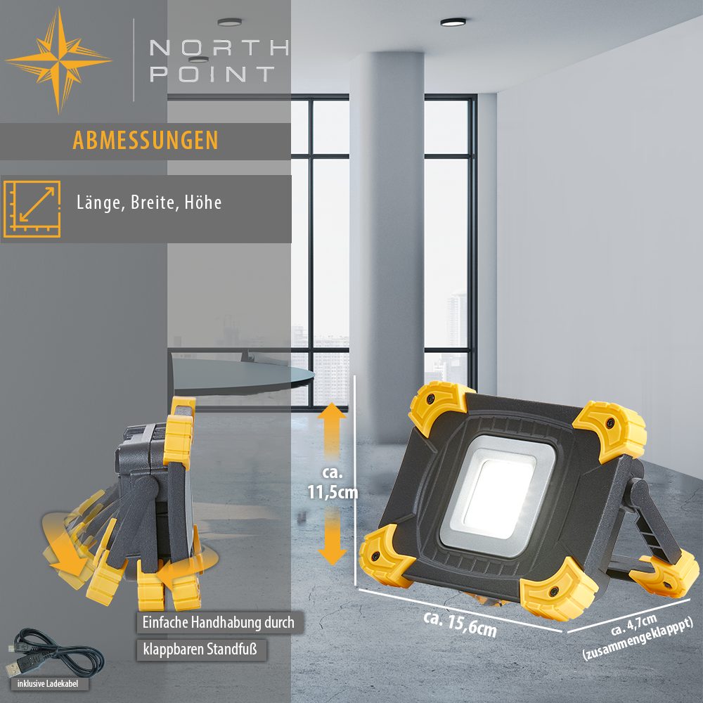 Northpoint LED work light with battery, dimmable, 1100 lumens, IP54 with power bank function