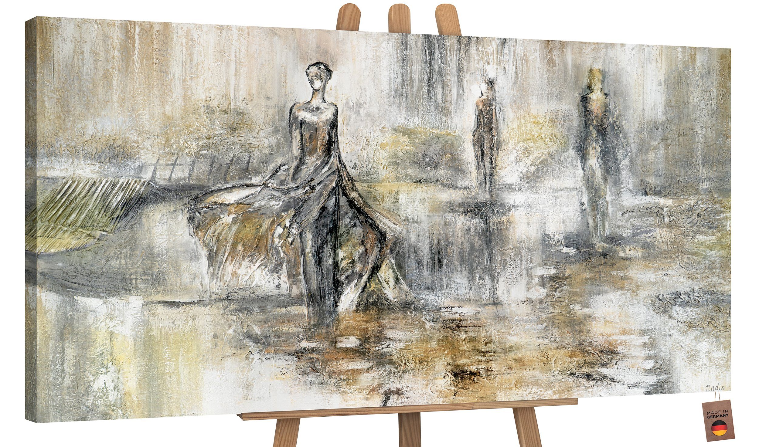 Modenschau, Abstrakt im Handgemalt Menschen, Leinwand Kleid Frauen Ohne Schattenfugenrahmen Bild Gemälde YS-Art Braun