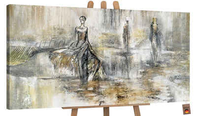 YS-Art Gemälde Modenschau, Menschen, Leinwand Bild Handgemalt Frauen im Kleid Braun Abstrakt