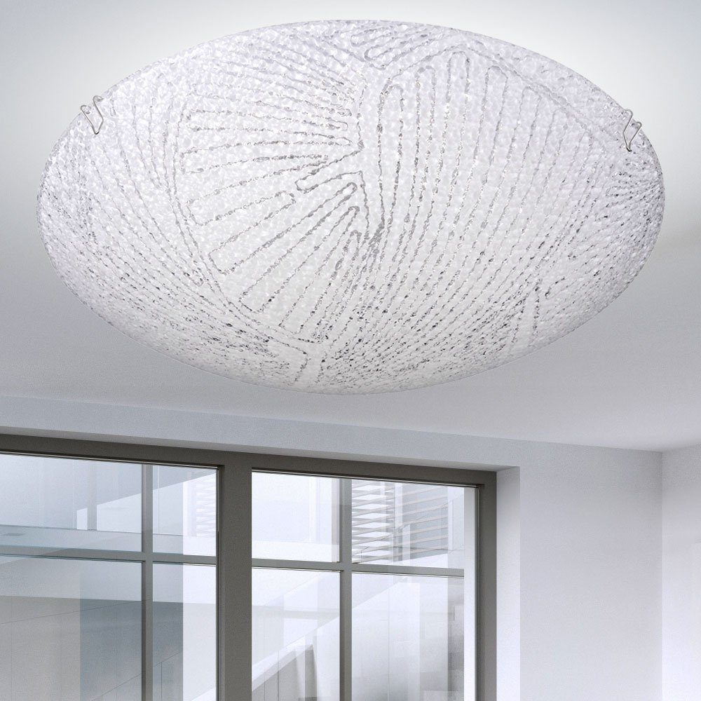 WOFI LED Deckenleuchte, LED-Leuchtmittel fest verbaut, Warmweiß, LED 6 Watt Decken Leuchte Glas Muster rund Wohnraum Lampe weiß Action