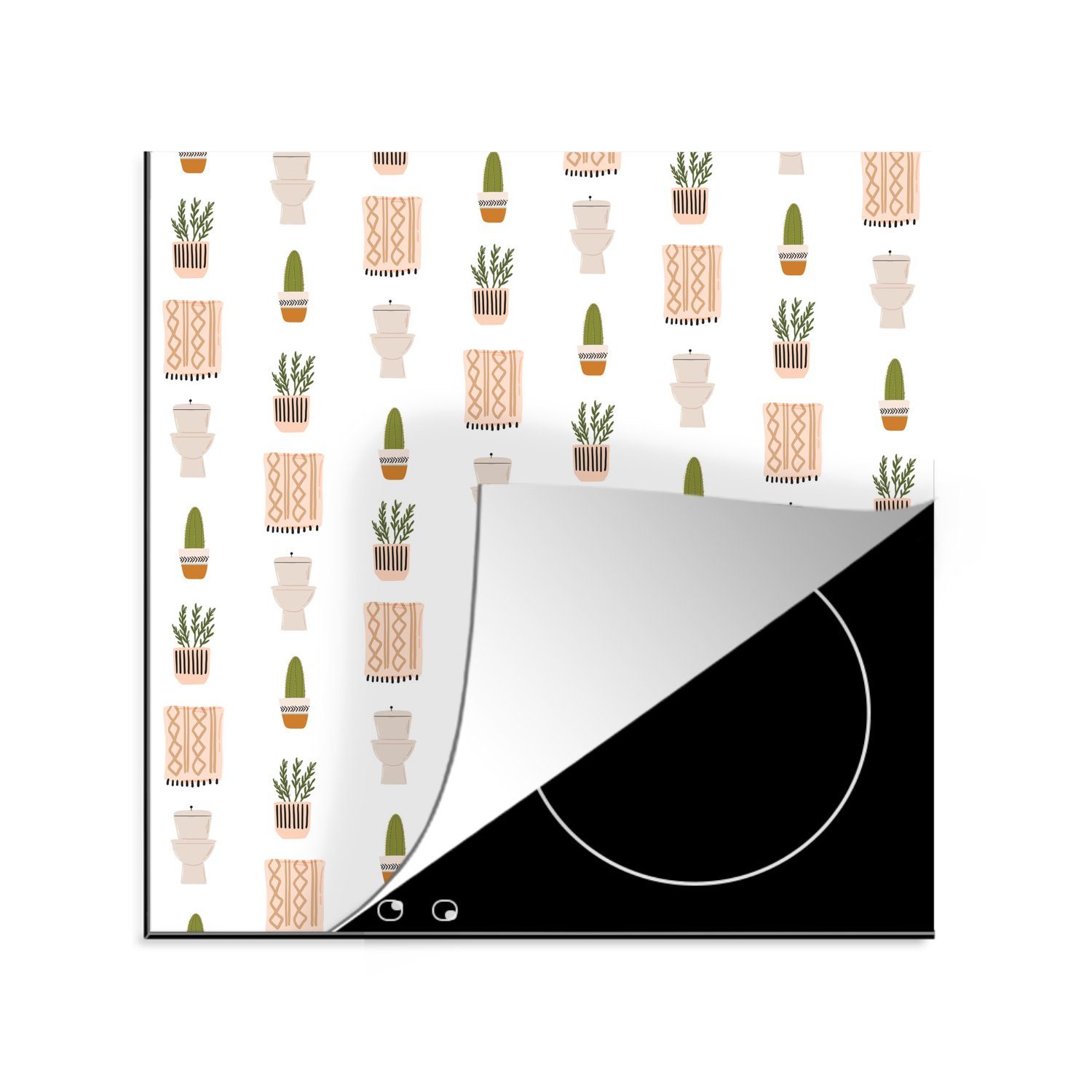 MuchoWow Herdblende-/Abdeckplatte Badezimmer - Pflanzen - Muster, Vinyl, (1 tlg), 78x78 cm, Ceranfeldabdeckung, Arbeitsplatte für küche