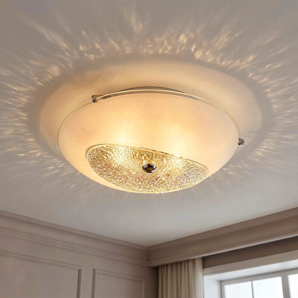 GLOBO LIGHTING LED Deckenleuchte, LED-Leuchtmittel fest verbaut, Neutralweiß, LED Deckenlampe, rund, Chrom, Glas opal mit Kristallen