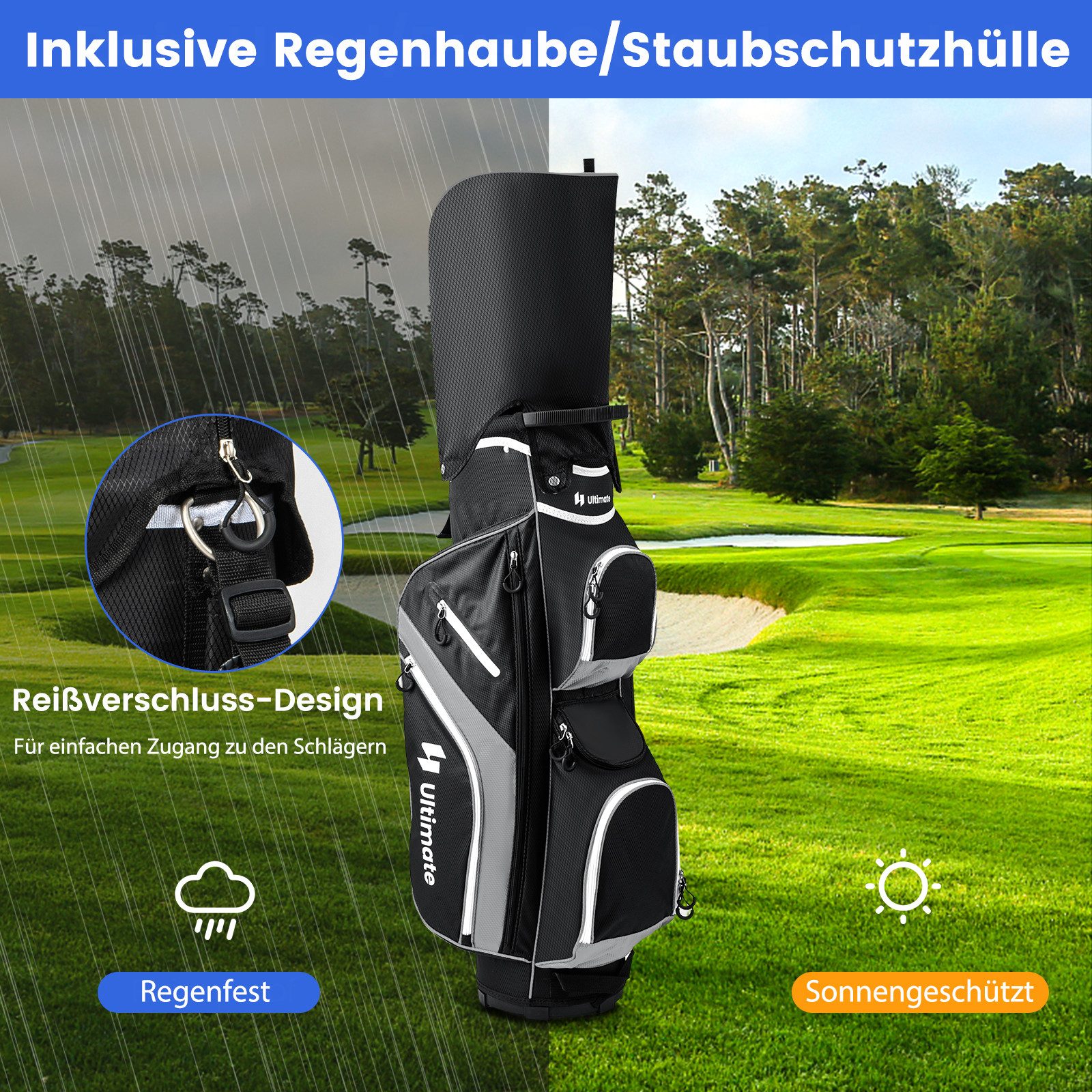 COSTWAY Golfballtasche, Golfschlägertasche mit 14 Fächern & Regenschutz günstig online kaufen