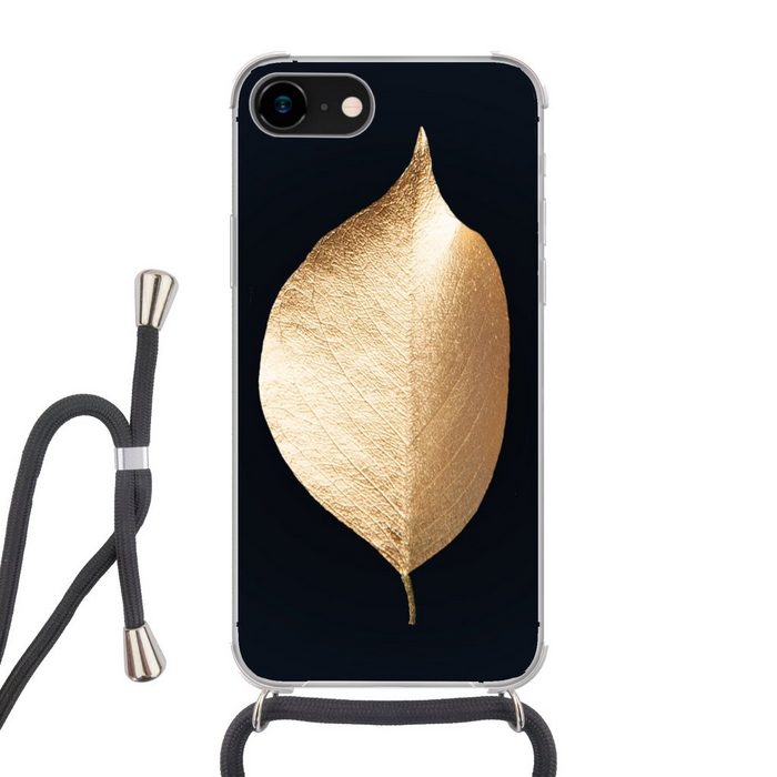 MuchoWow Handyhülle Blätter - Gold - Schwarz - Pflanzen - Luxus Handyhülle Telefonhülle Apple iPhone 8