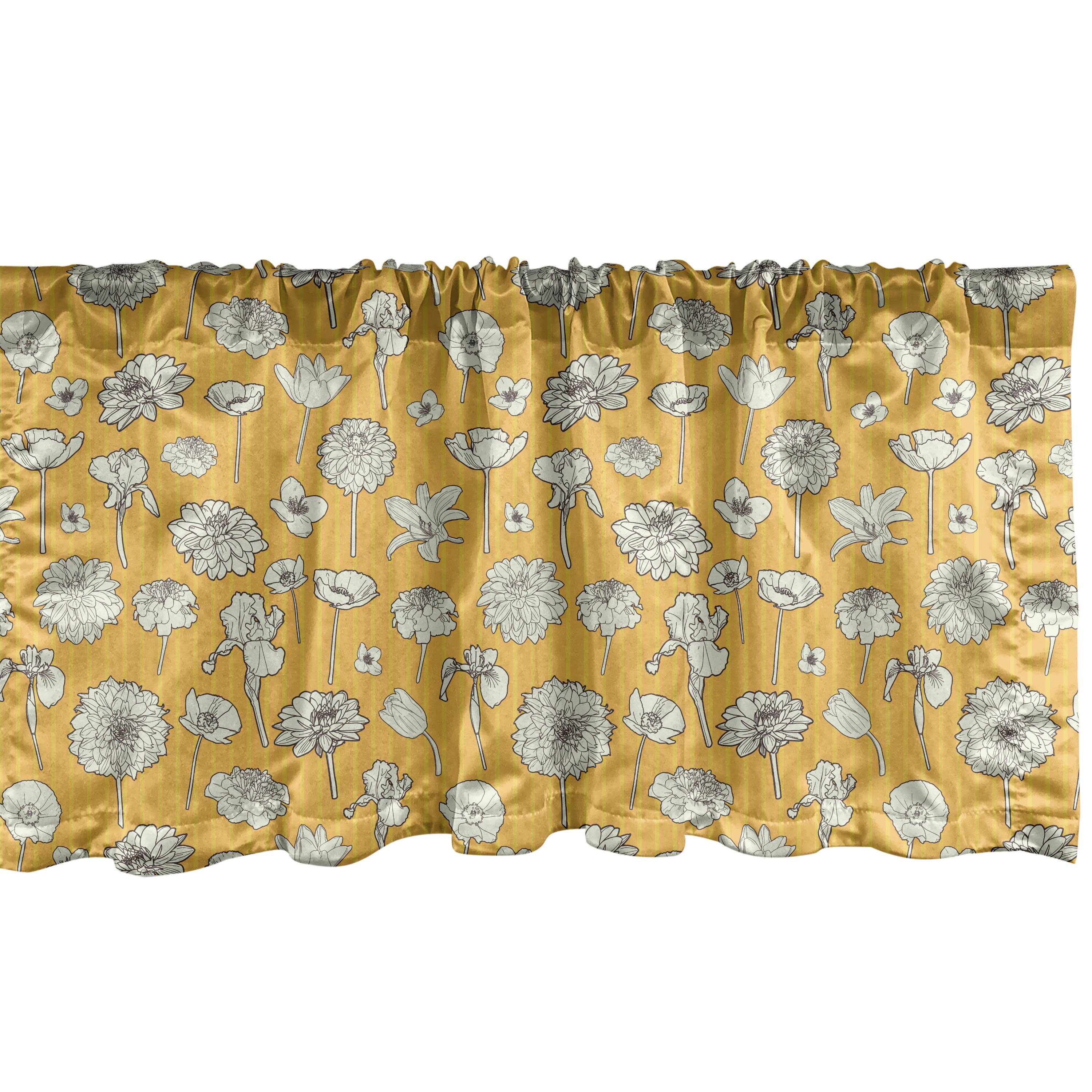 Scheibengardine Vorhang Volant für Küche Schlafzimmer Dekor mit Stangentasche, Abakuhaus, Microfaser, Jahrgang Wiese Blumen auf Streifen