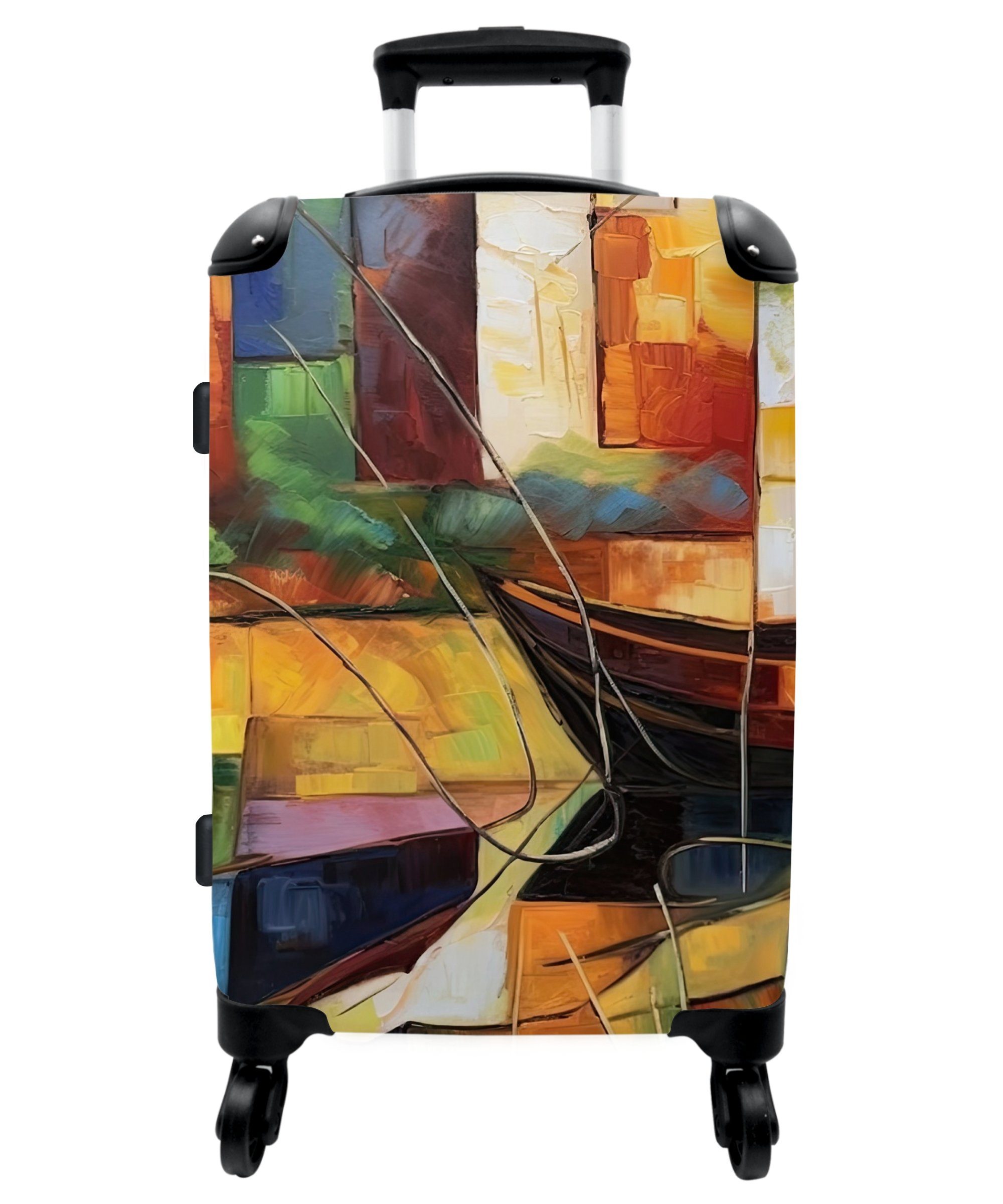NoBoringSuitcases.com© Koffer Abstrakt - Kunst - Boot - Farben 67x43x25cm, 4 Rollen, Mittelgroßer Koffer für Erwachsene, Reisekoffer