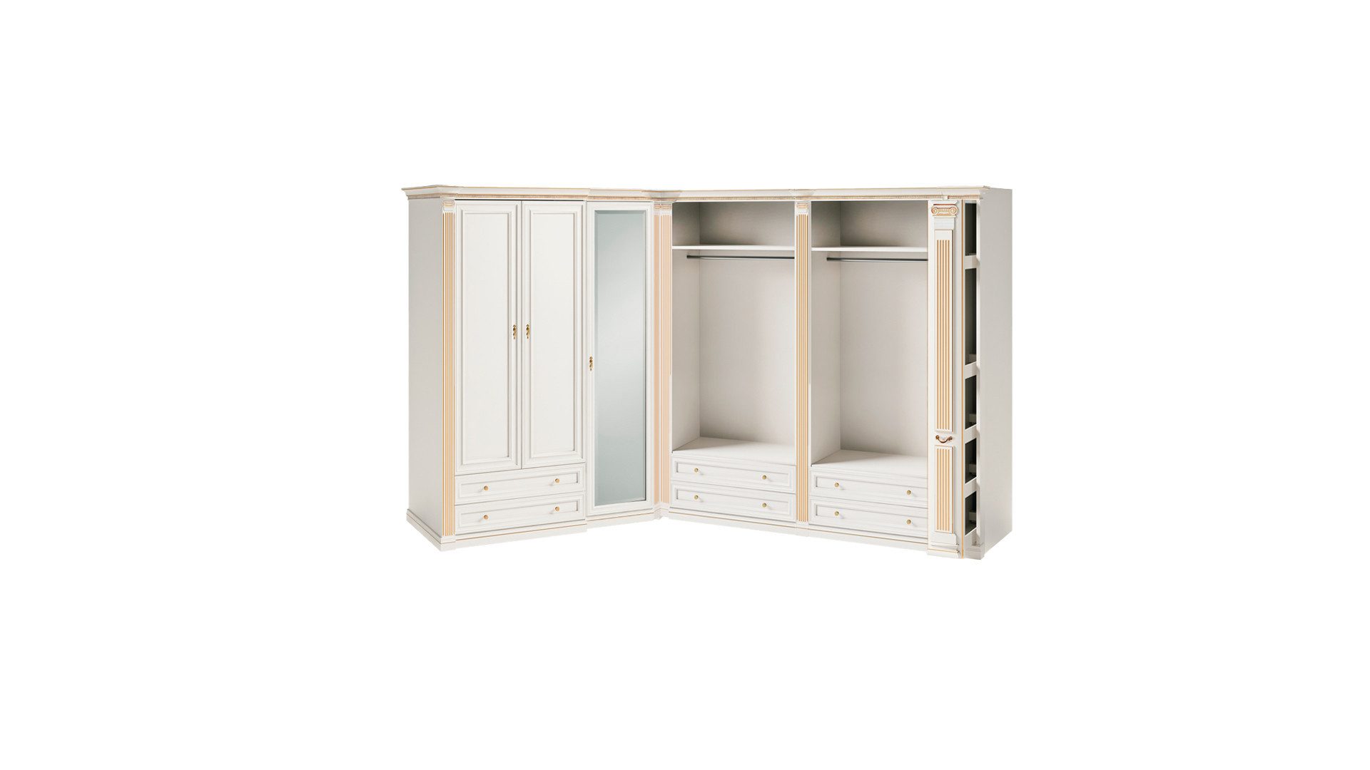 JVmoebel Eckschrank Designer Beiger Kleiderschrank Massivholz L-Form Robuste Edle Schränke (Eckschrank) Made in Europa